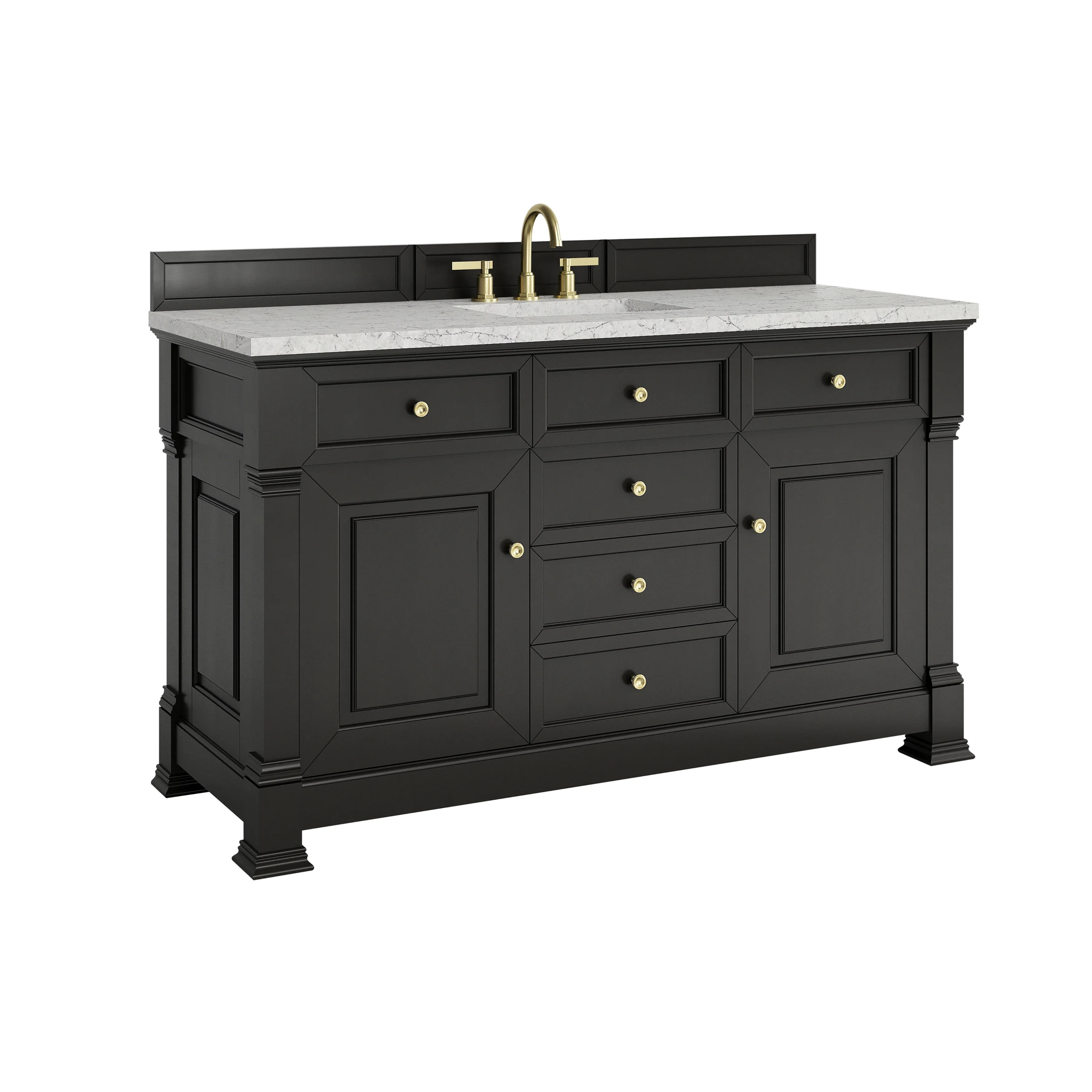 Brookfield 60" Single Vanity, Black Onyx w/3CM Eternal Jasmine Pearl Silestone Top