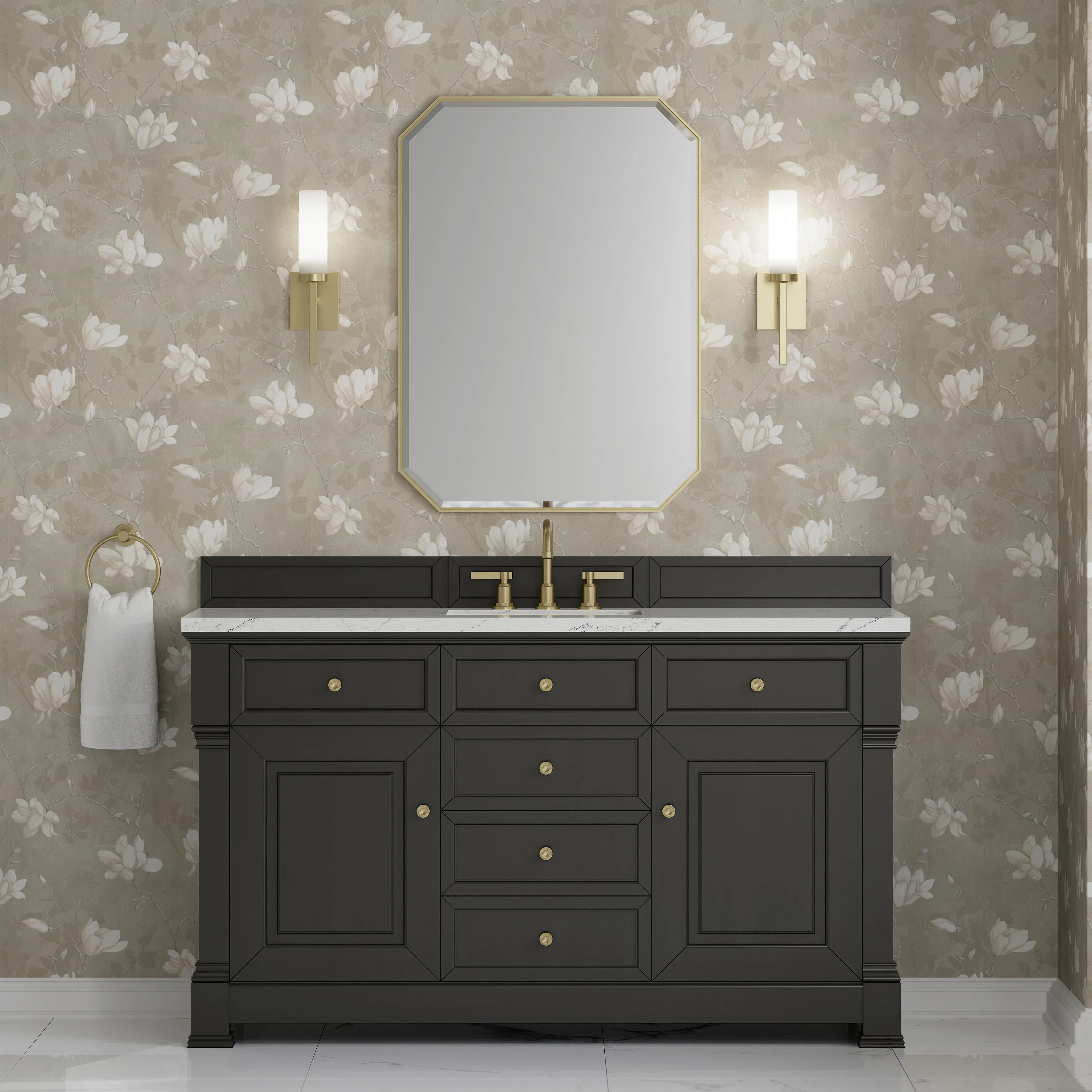 Brookfield 60" Single Vanity, Black Onyx w/ 3 CM Ethereal Noctis Silestone Top