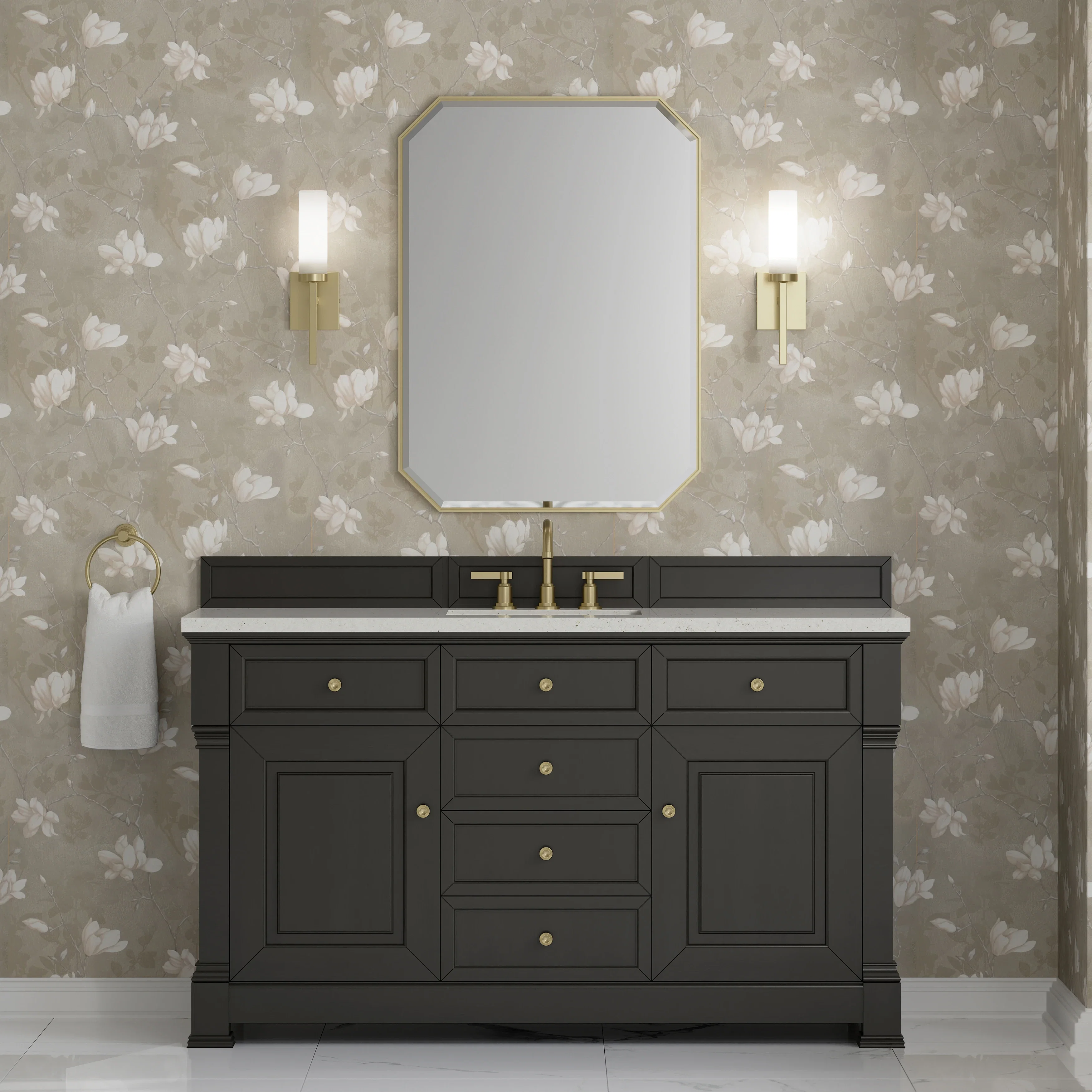 Brookfield 60" Single Vanity, Black Onyx w/ 3 CM Lime Delight Silestone Top