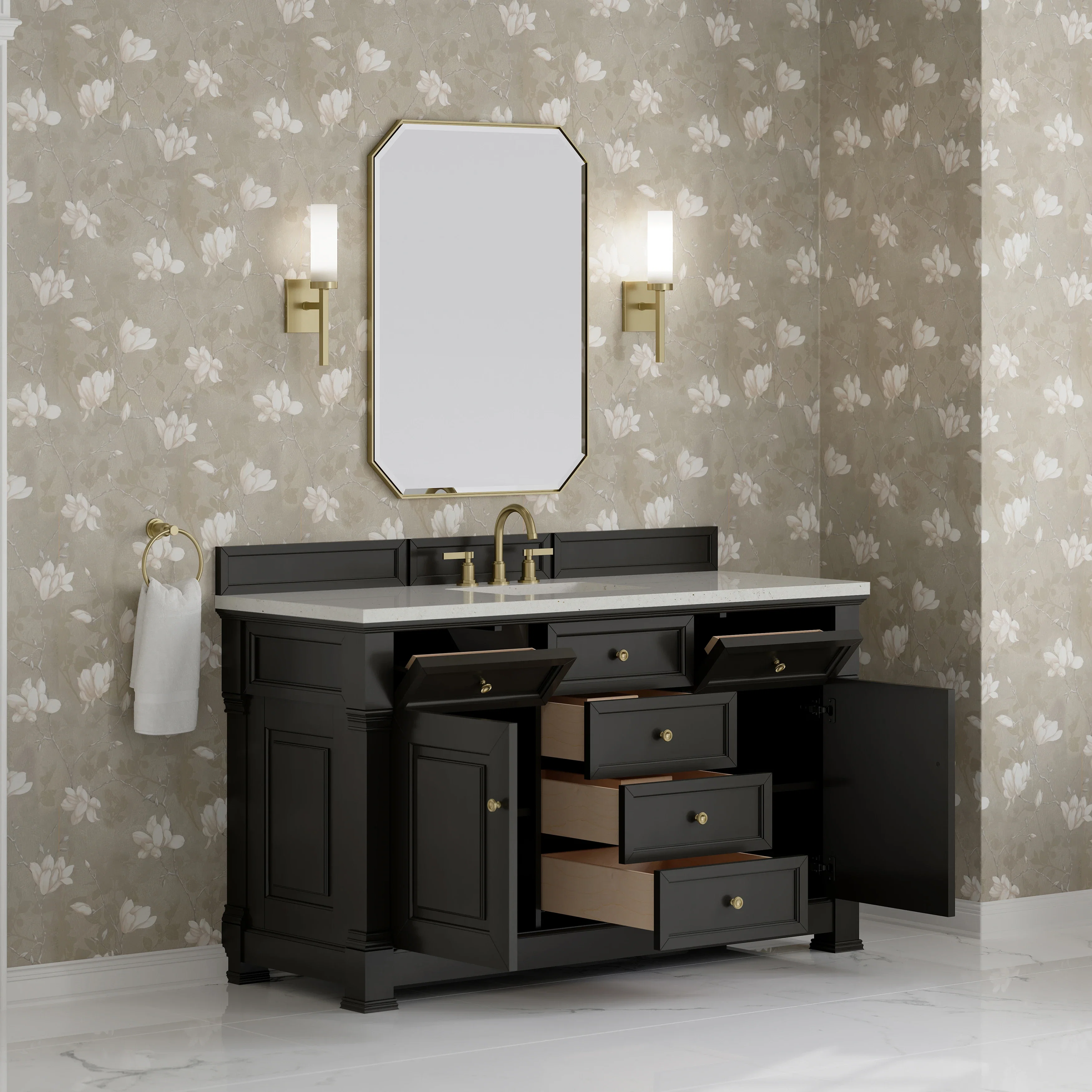 Brookfield 60" Single Vanity, Black Onyx w/ 3 CM Lime Delight Silestone Top