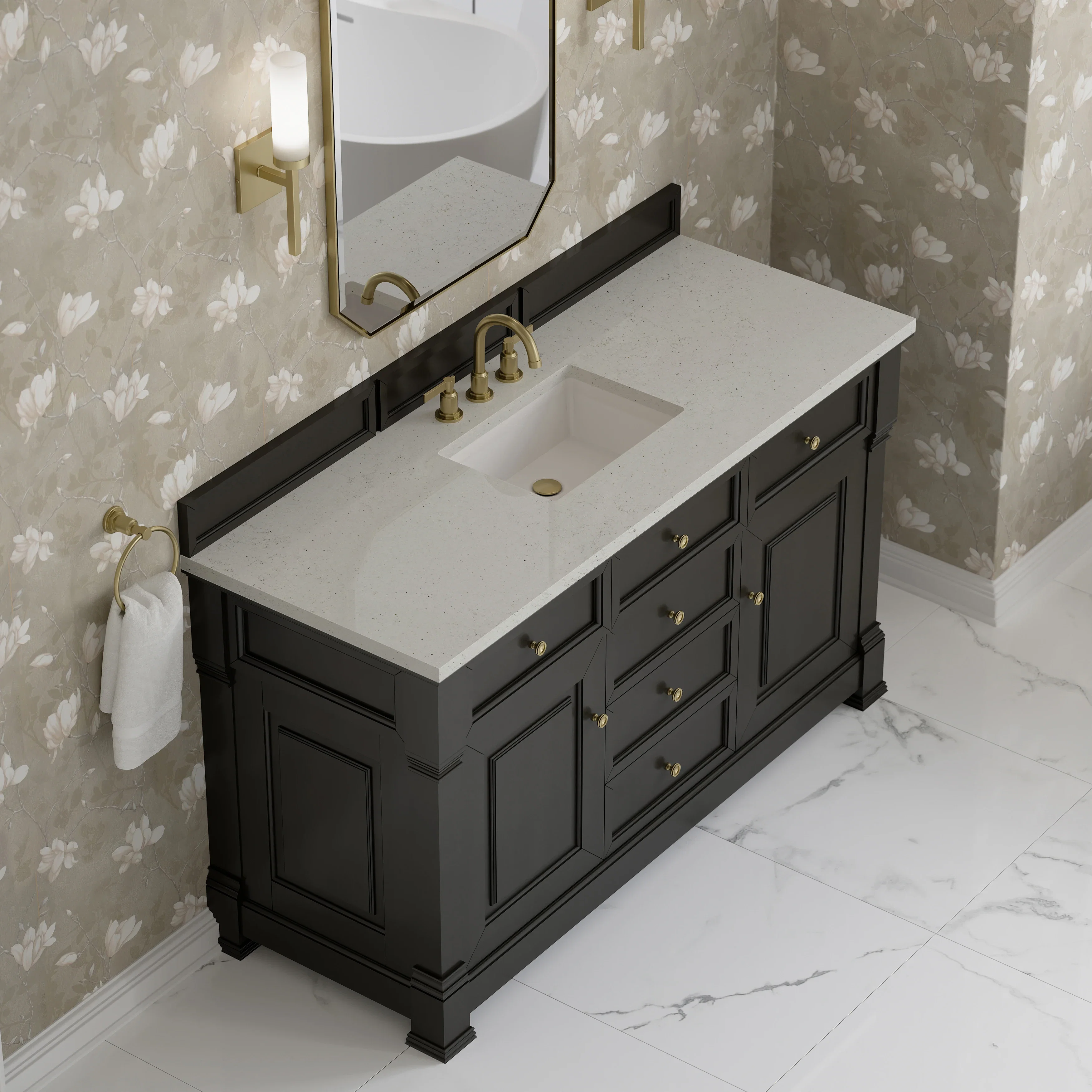 Brookfield 60" Single Vanity, Black Onyx w/ 3 CM Lime Delight Silestone Top