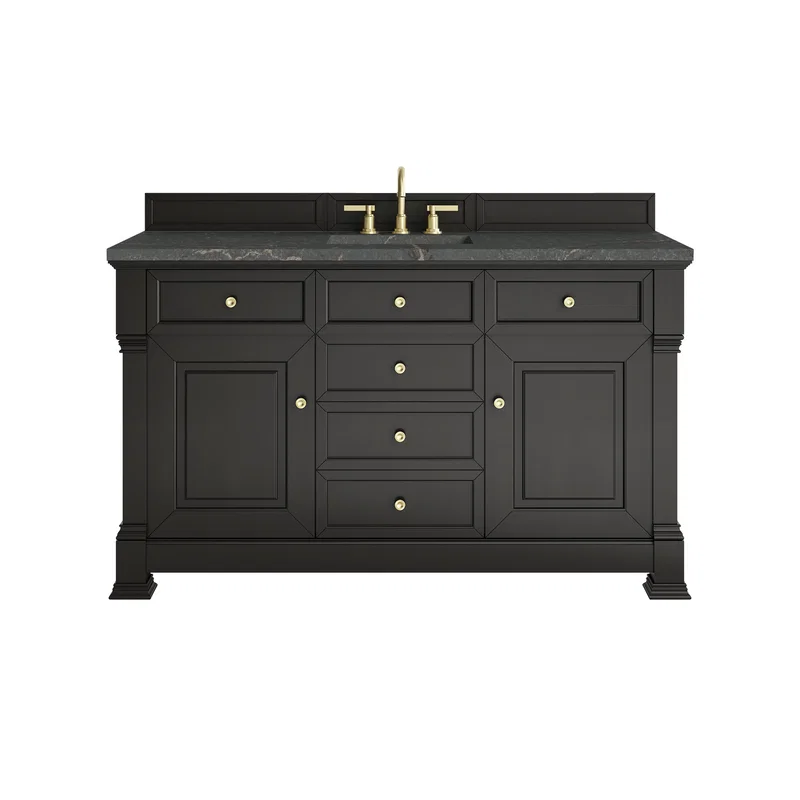 Brookfield 60" Single Vanity, Black Onyx w/ 3 CM Parisien Bleu Silestone Top
