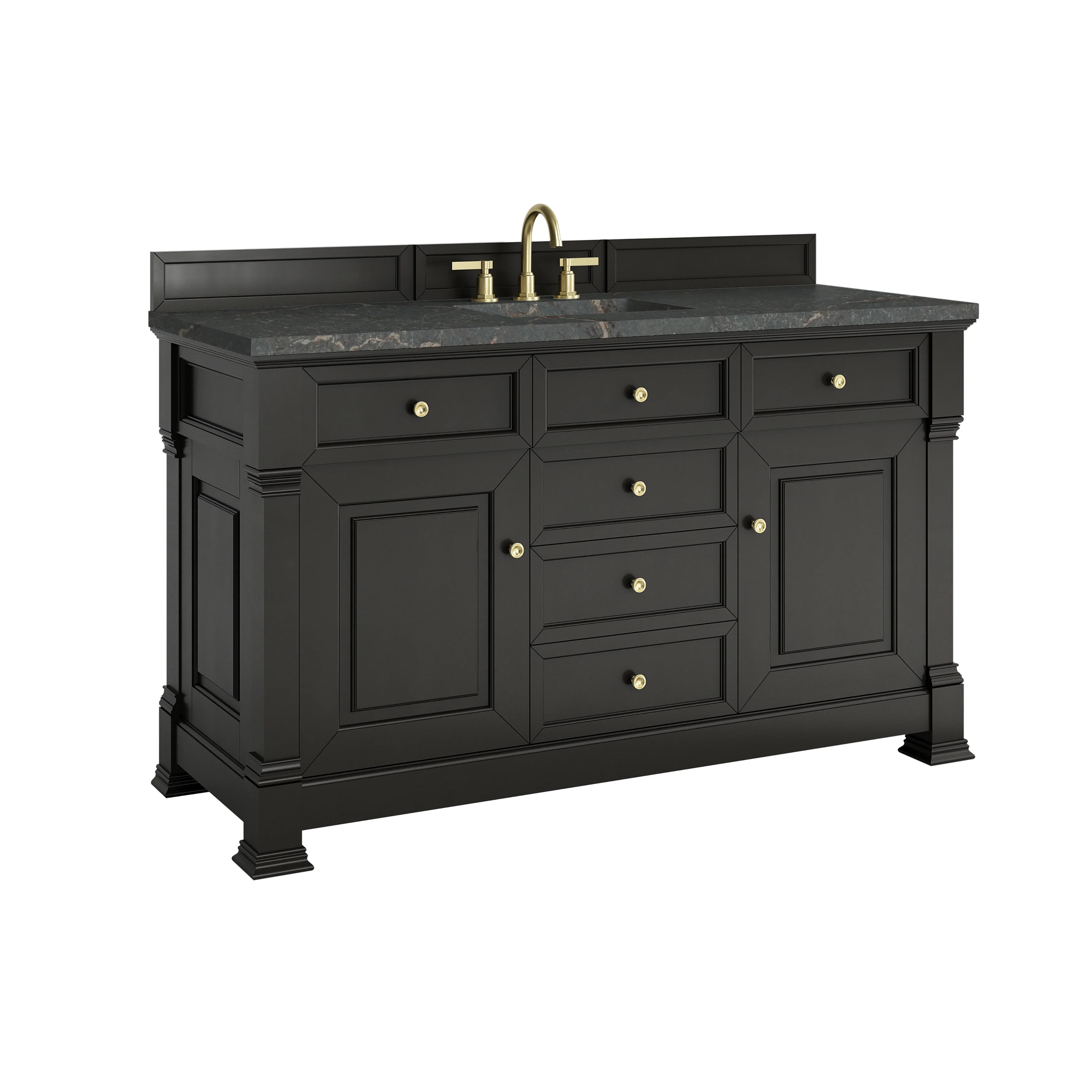 Brookfield 60" Single Vanity, Black Onyx w/ 3 CM Parisien Bleu Silestone Top