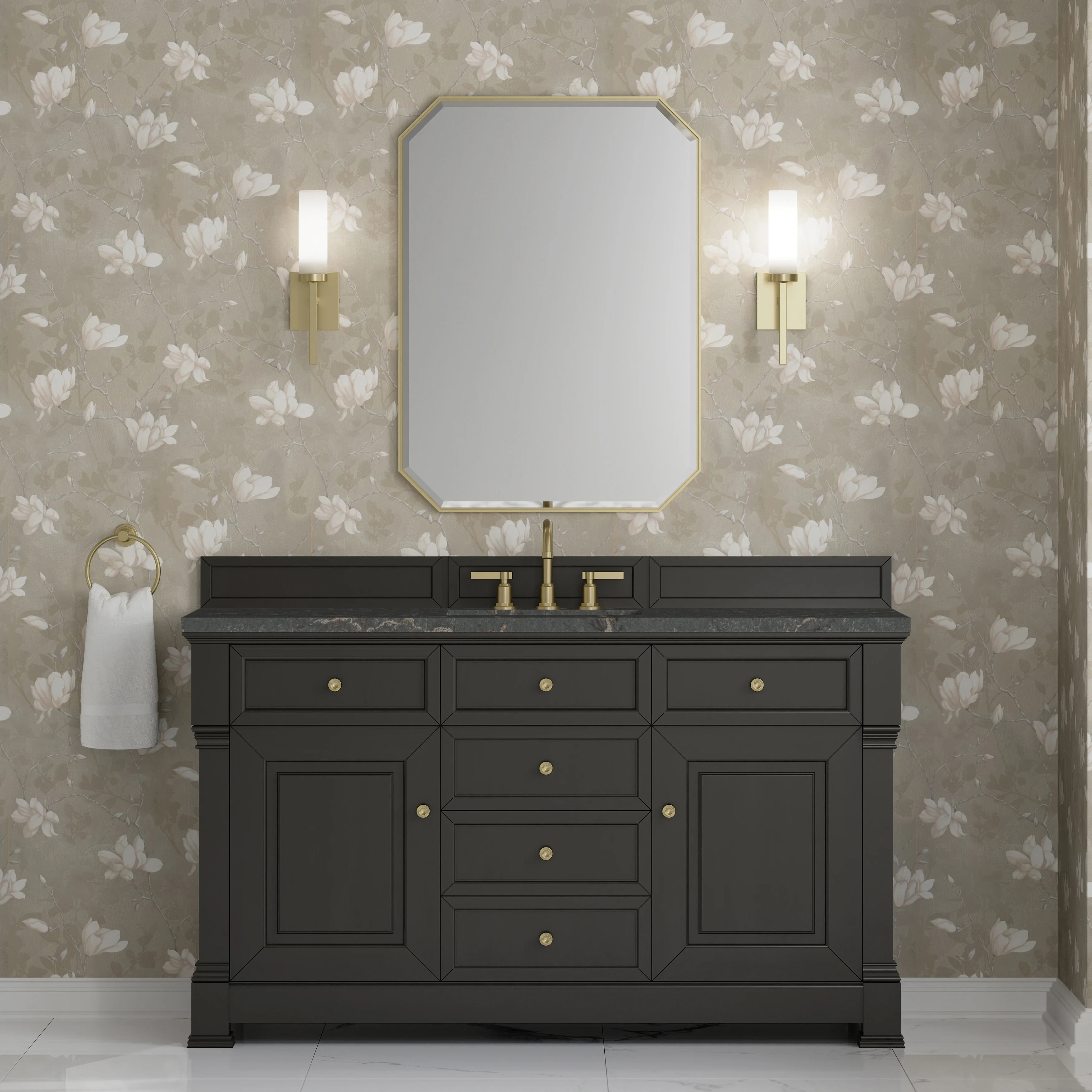 Brookfield 60" Single Vanity, Black Onyx w/ 3 CM Parisien Bleu Silestone Top