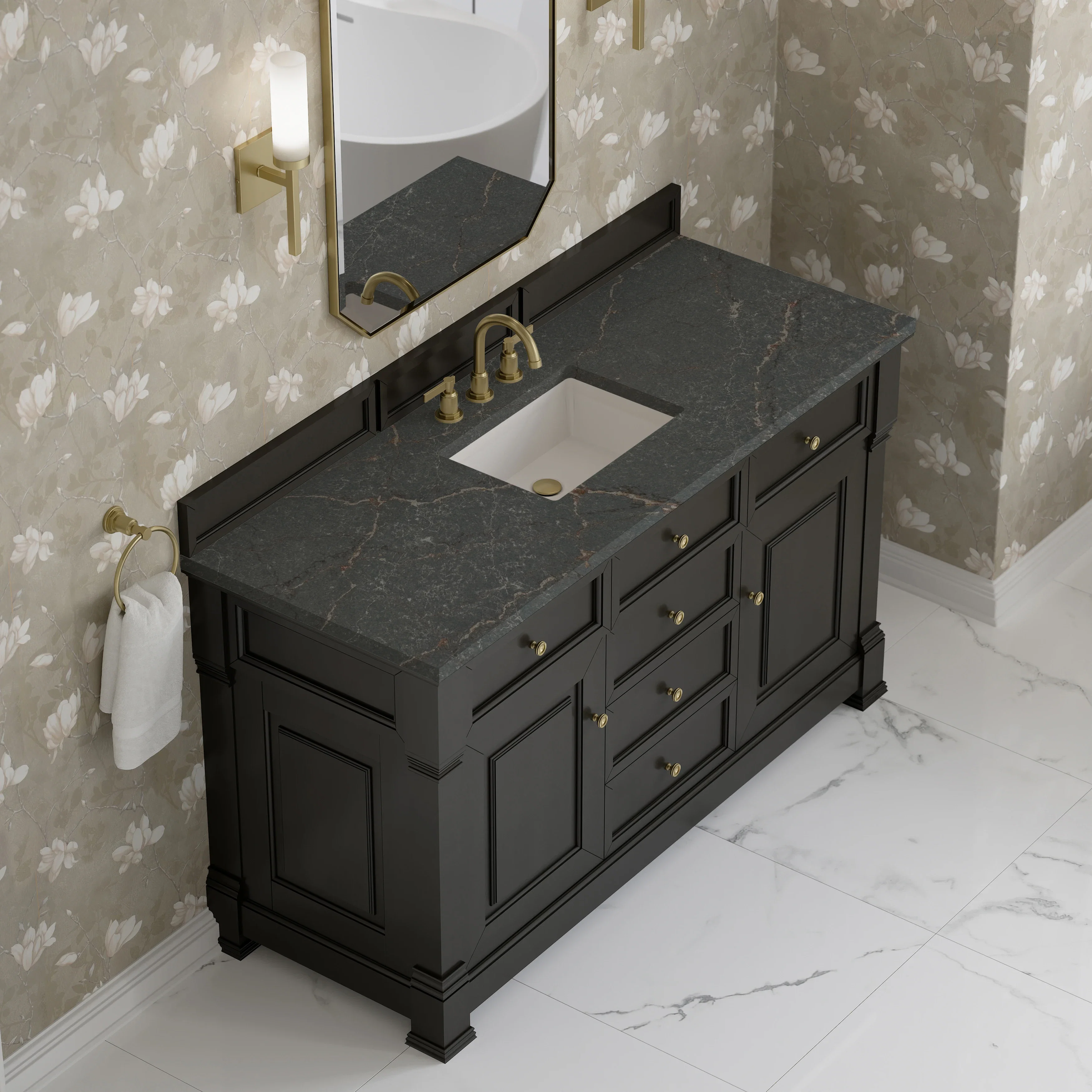 Brookfield 60" Single Vanity, Black Onyx w/ 3 CM Parisien Bleu Silestone Top