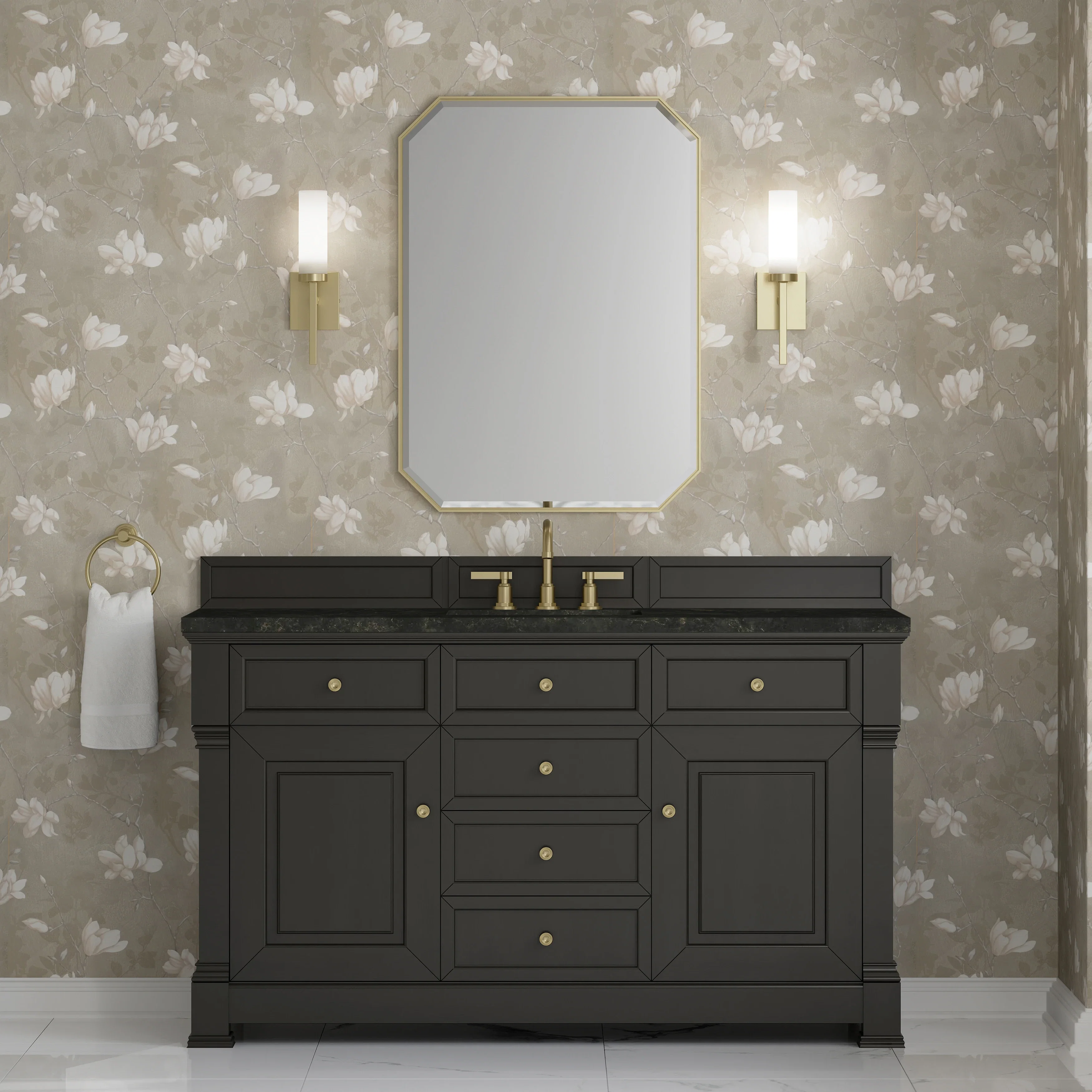 Brookfield 60" Single Vanity, Black Onyx, w/ 3 CM Phantome Eclos Top