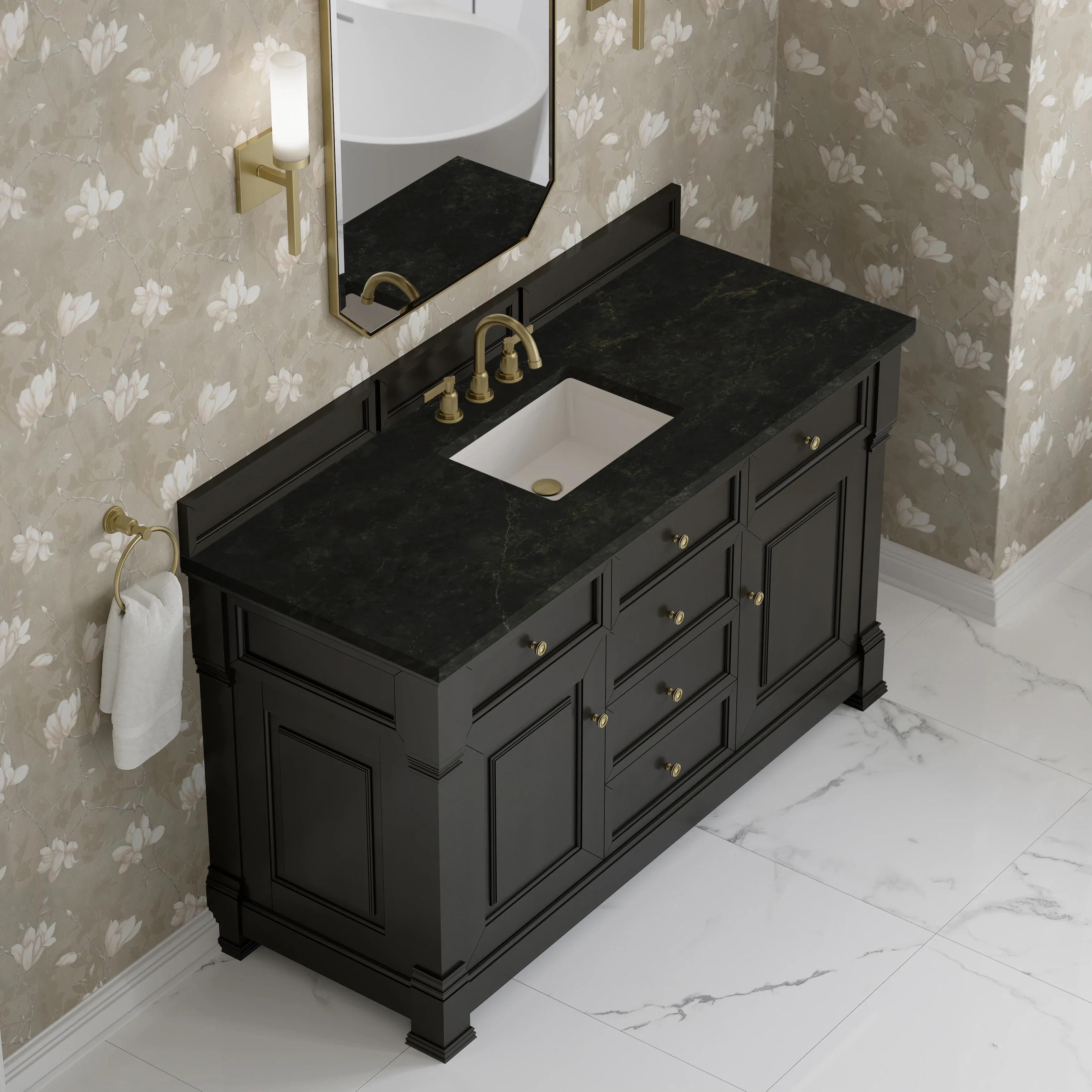 Brookfield 60" Single Vanity, Black Onyx, w/ 3 CM Phantome Eclos Top