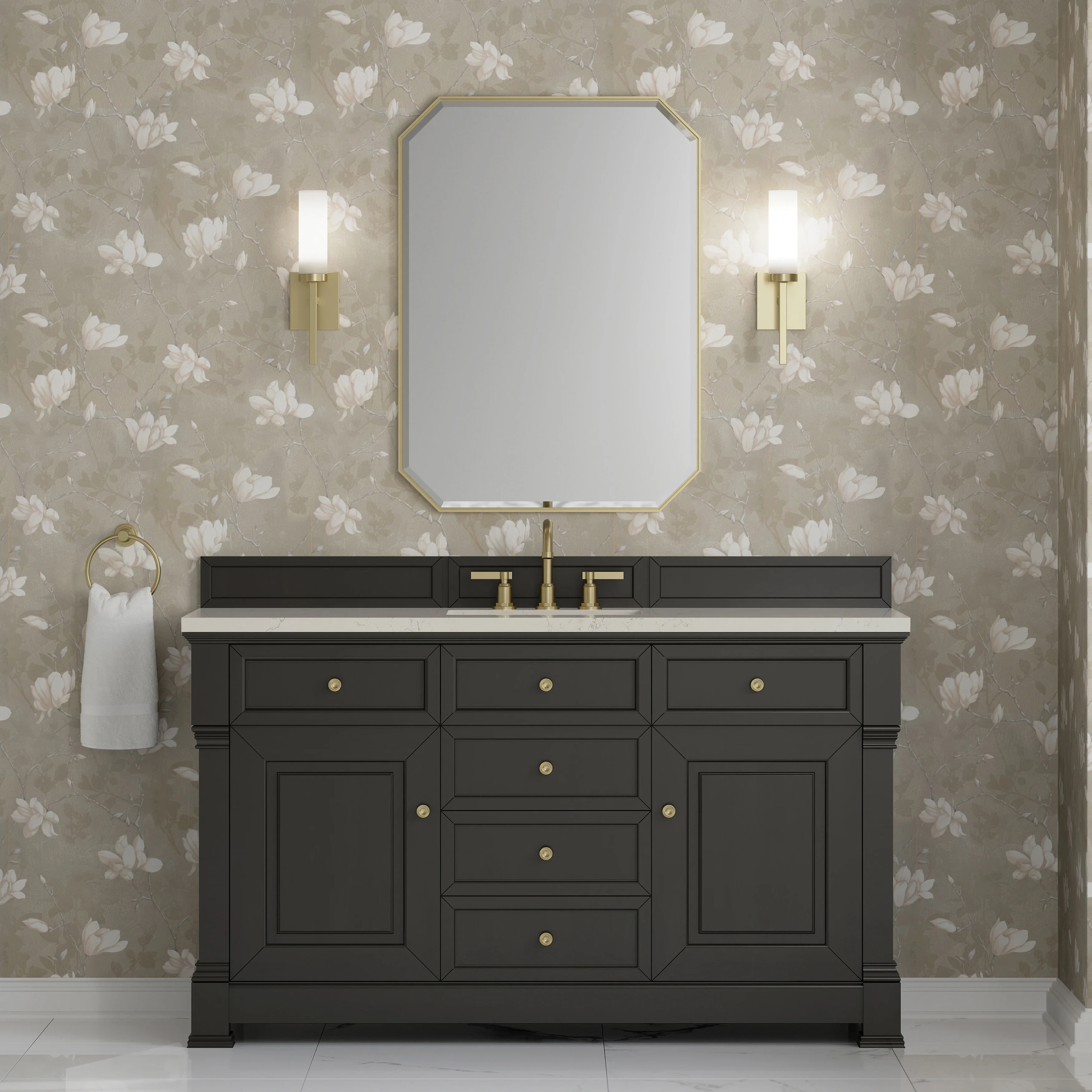 Brookfield 60" Single Vanity, Black Onyx, w/ 3 CM Siberian Silestone Top