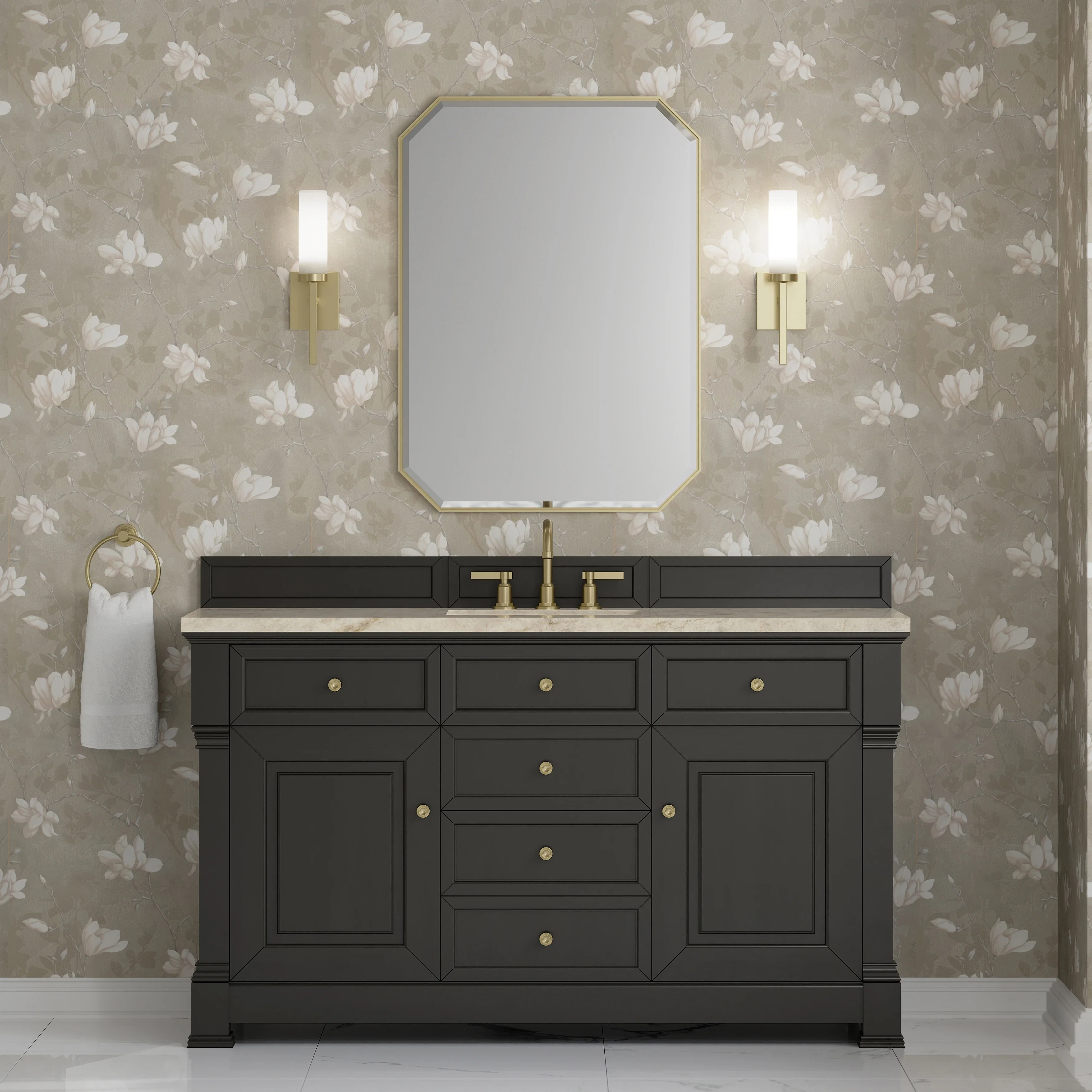 Brookfield 60" Single Vanity, Black Onyx, w/ 3 CM Tajnar Eclos Top