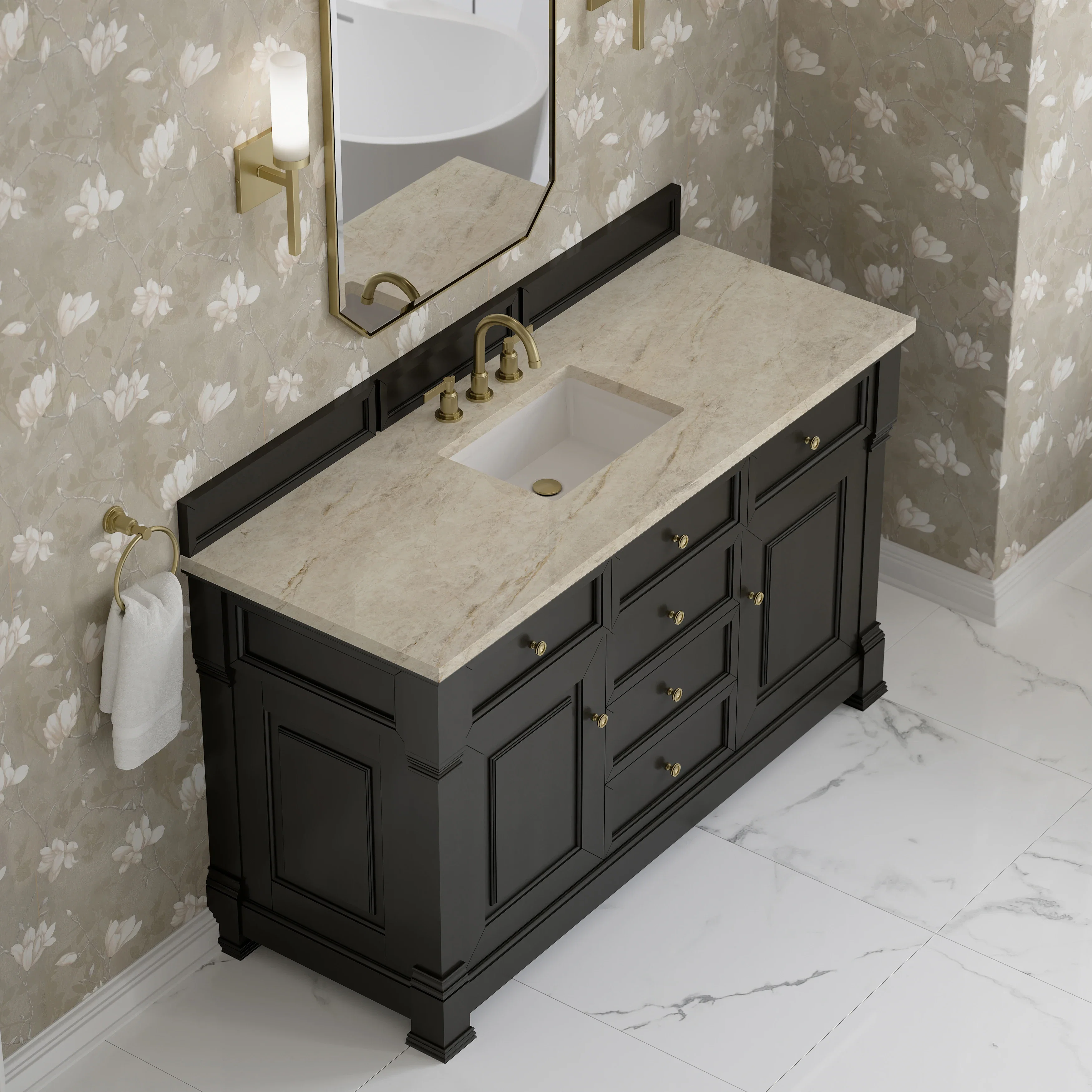 Brookfield 60" Single Vanity, Black Onyx, w/ 3 CM Tajnar Eclos Top