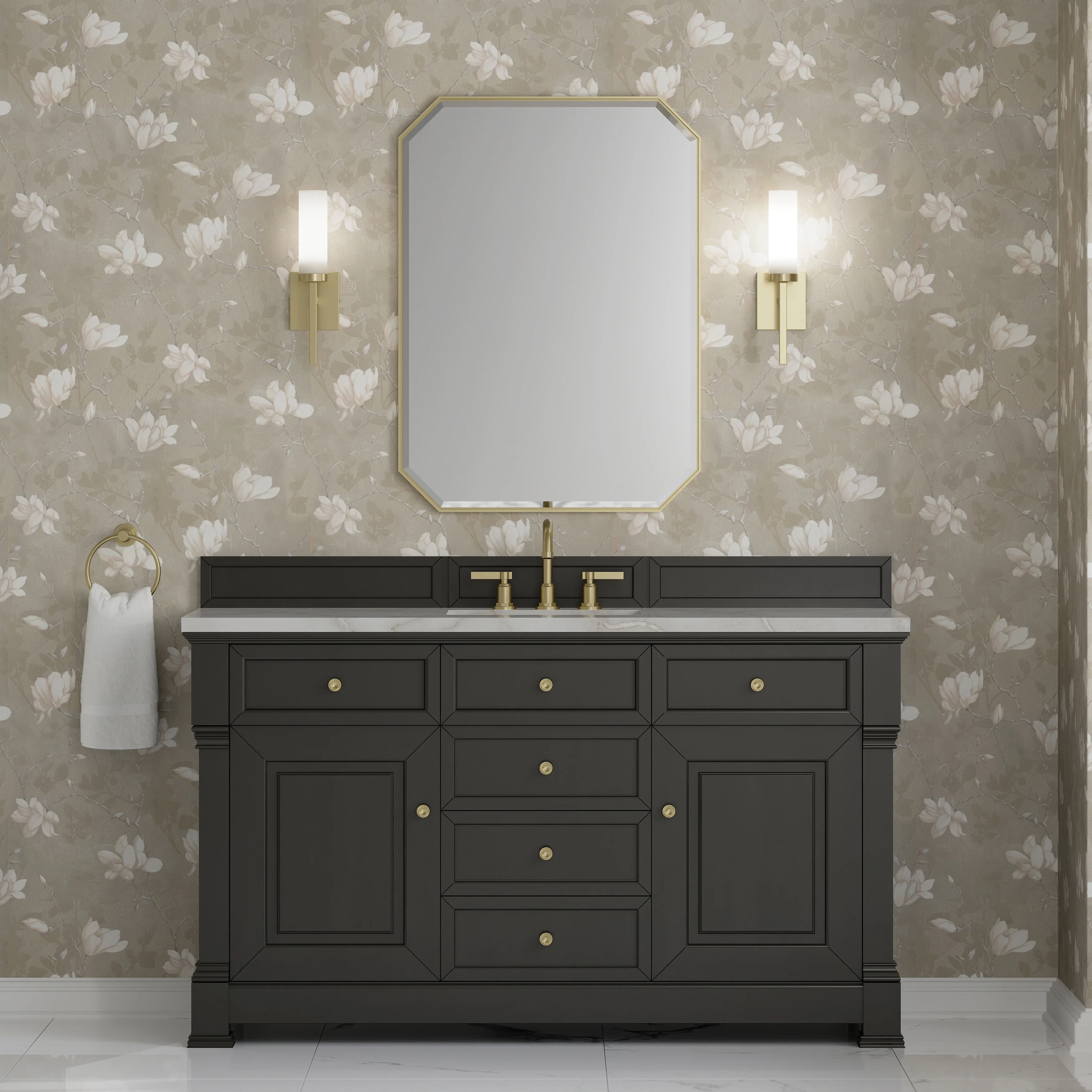 Brookfield 60" Single Vanity, Black Onyx w/ 3 CM Victorian Silver Silestone Top