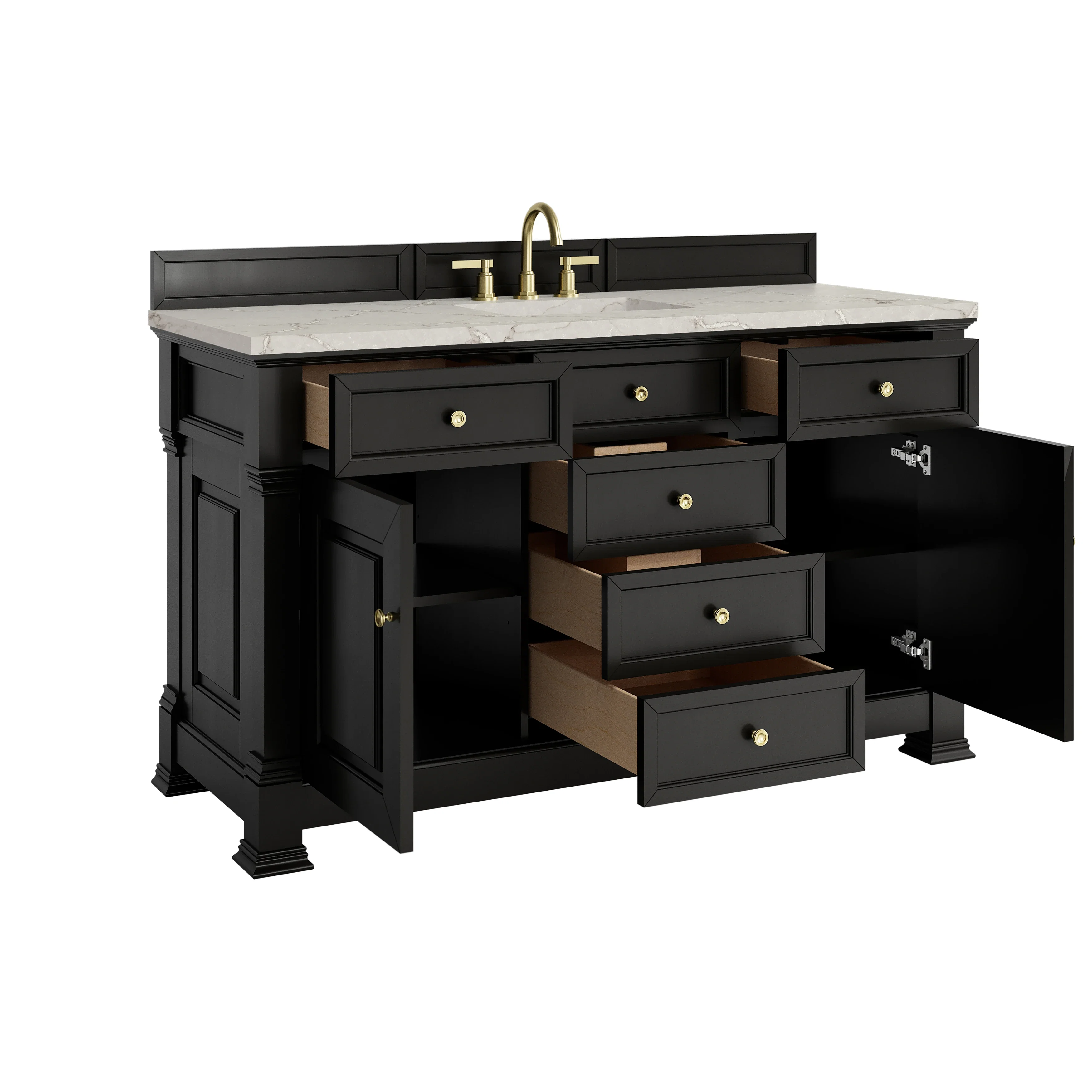 Brookfield 60" Single Vanity, Black Onyx w/ 3 CM Victorian Silver Silestone Top