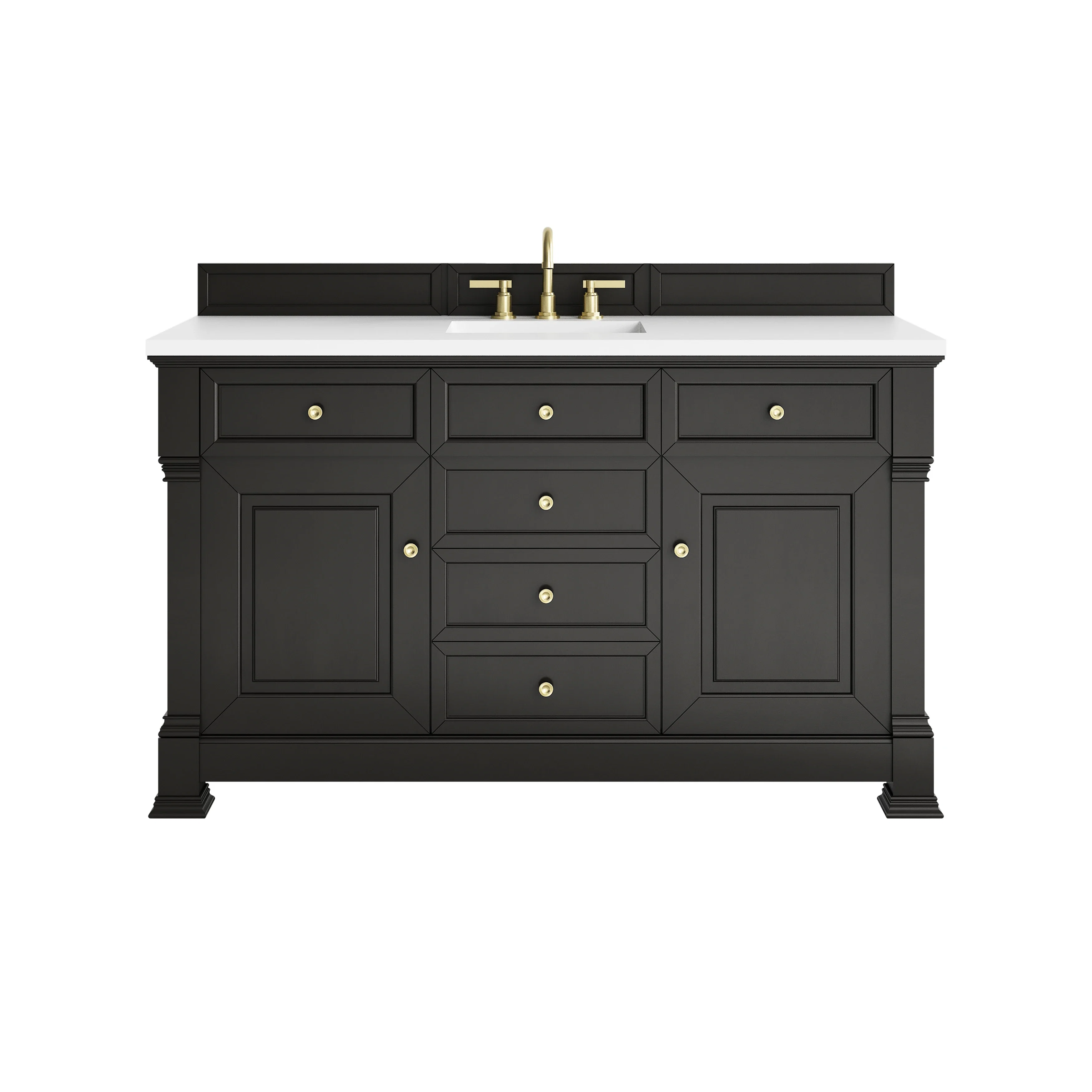 Brookfield 60" Single Vanity, Black Onyx, w/ 3 CM White Zeus Silestone Top