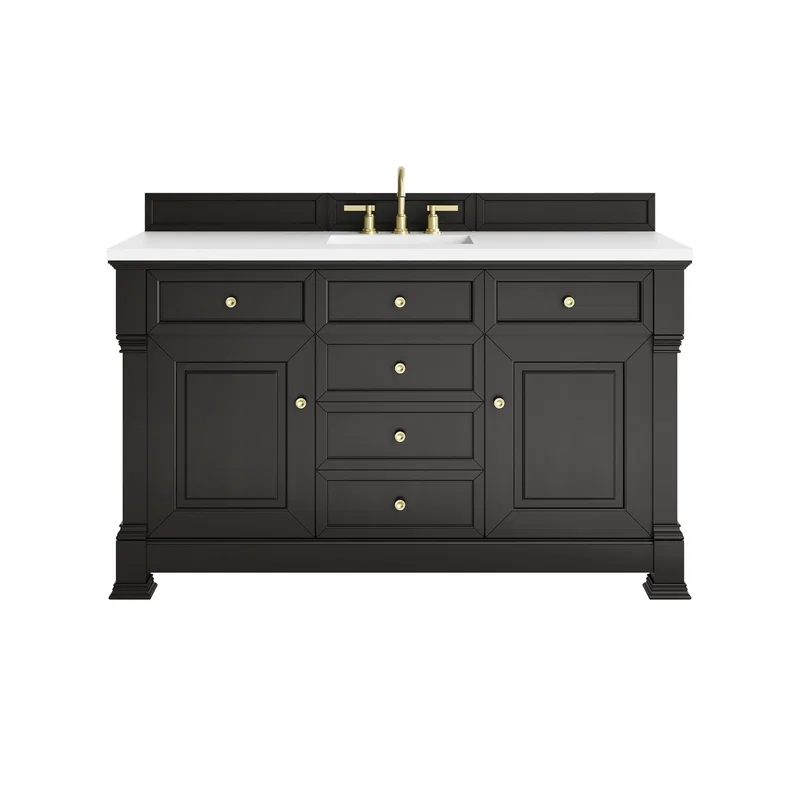 Brookfield 60" Single Vanity, Black Onyx, w/ 3 CM White Zeus Silestone Top