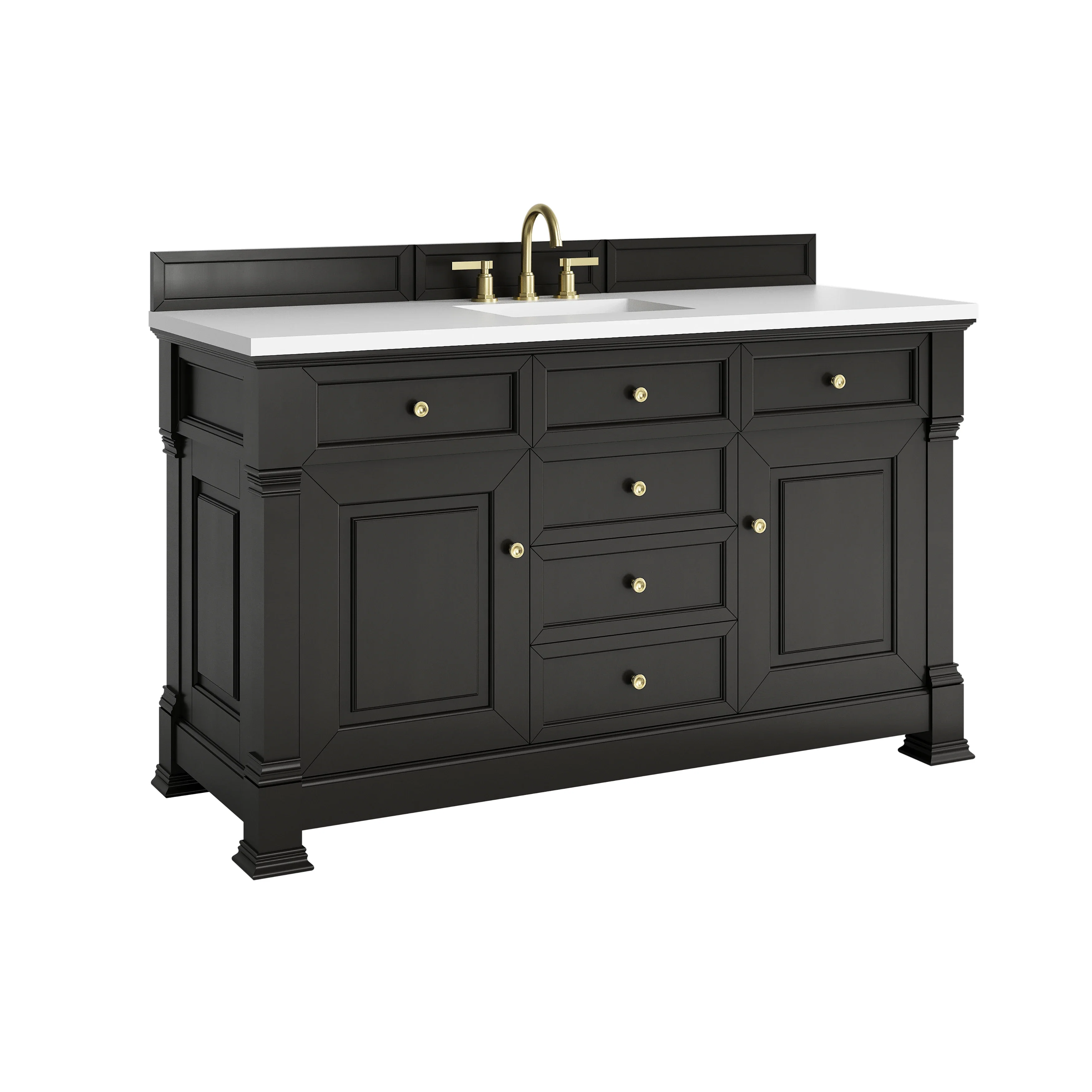 Brookfield 60" Single Vanity, Black Onyx, w/ 3 CM White Zeus Silestone Top