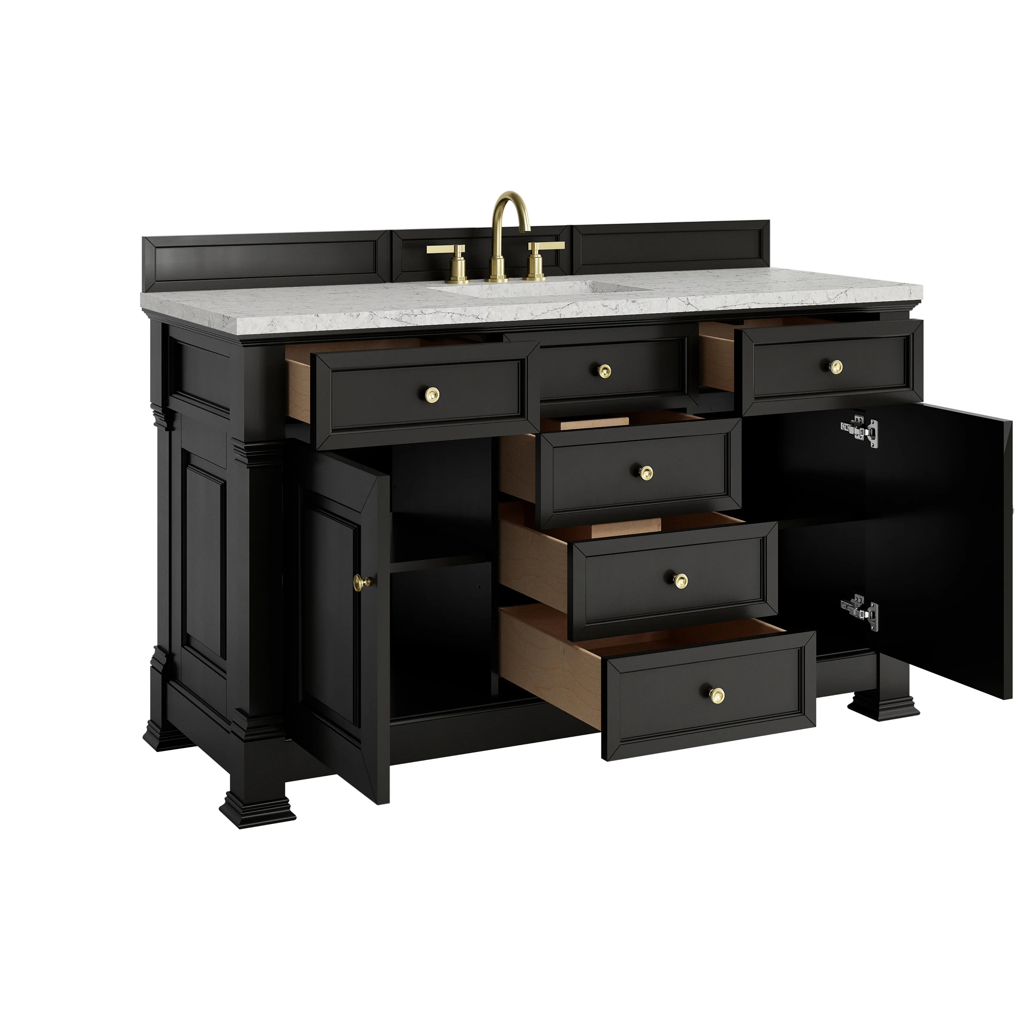 Brookfield 60" Single Vanity, Black Onyx w/3CM Eternal Jasmine Pearl Silestone Top w/ FreePower Wireless Charger