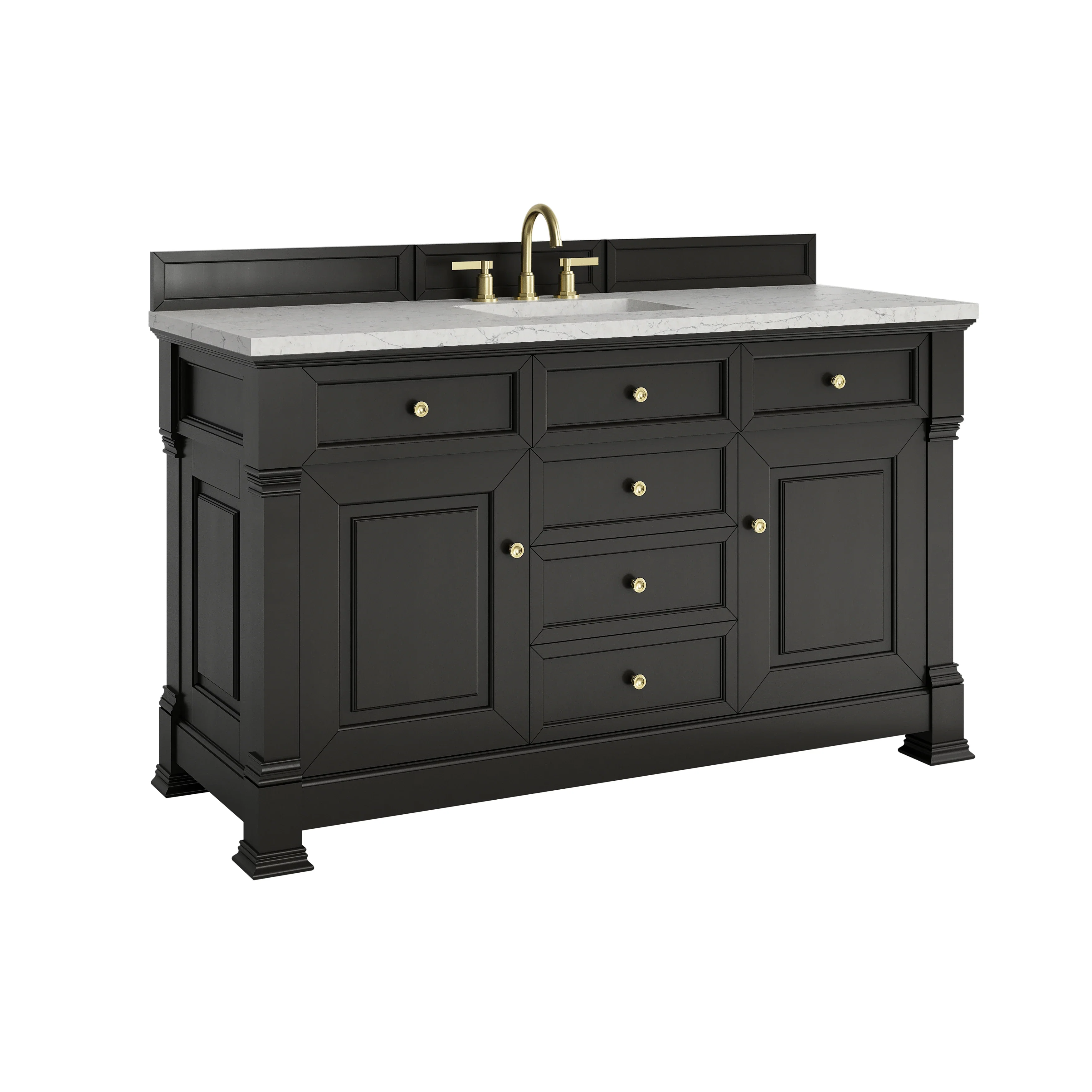 Brookfield 60" Single Vanity, Black Onyx w/3CM Eternal Jasmine Pearl Silestone Top w/ FreePower Wireless Charger