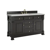 Brookfield 60" Single Vanity, Black Onyx w/3CM Eternal Jasmine Pearl Silestone Top w/ FreePower Wireless Charger