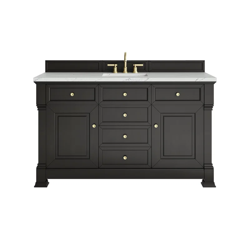 Brookfield 60" Single Vanity, Black Onyx w/ 3 CM Ethereal Noctis Silestone Top w/ FreePower Wireless Charger