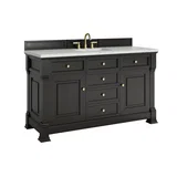 Brookfield 60" Single Vanity, Black Onyx w/ 3 CM Ethereal Noctis Silestone Top w/ FreePower Wireless Charger