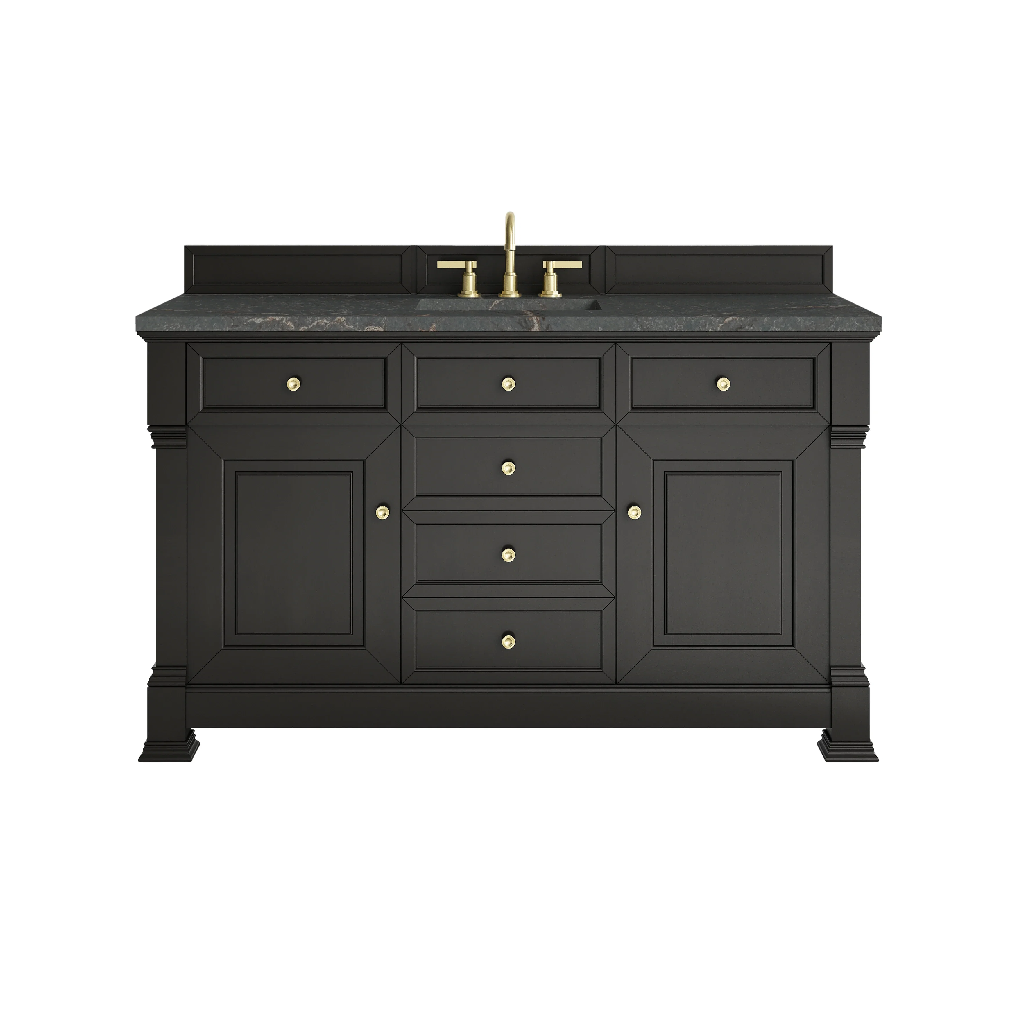 Brookfield 60" Single Vanity, Black Onyx w/ 3 CM Parisien Bleu Silestone Top w/ FreePower Wireless Charger