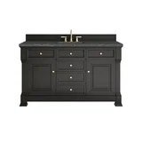 Brookfield 60" Single Vanity, Black Onyx w/ 3 CM Parisien Bleu Silestone Top w/ FreePower Wireless Charger