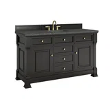 Brookfield 60" Single Vanity, Black Onyx w/ 3 CM Parisien Bleu Silestone Top w/ FreePower Wireless Charger