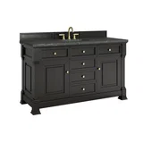 Brookfield 60" Single Vanity, Black Onyx w/ 3 CM Parisien Bleu Silestone Top w/ FreePower Wireless Charger