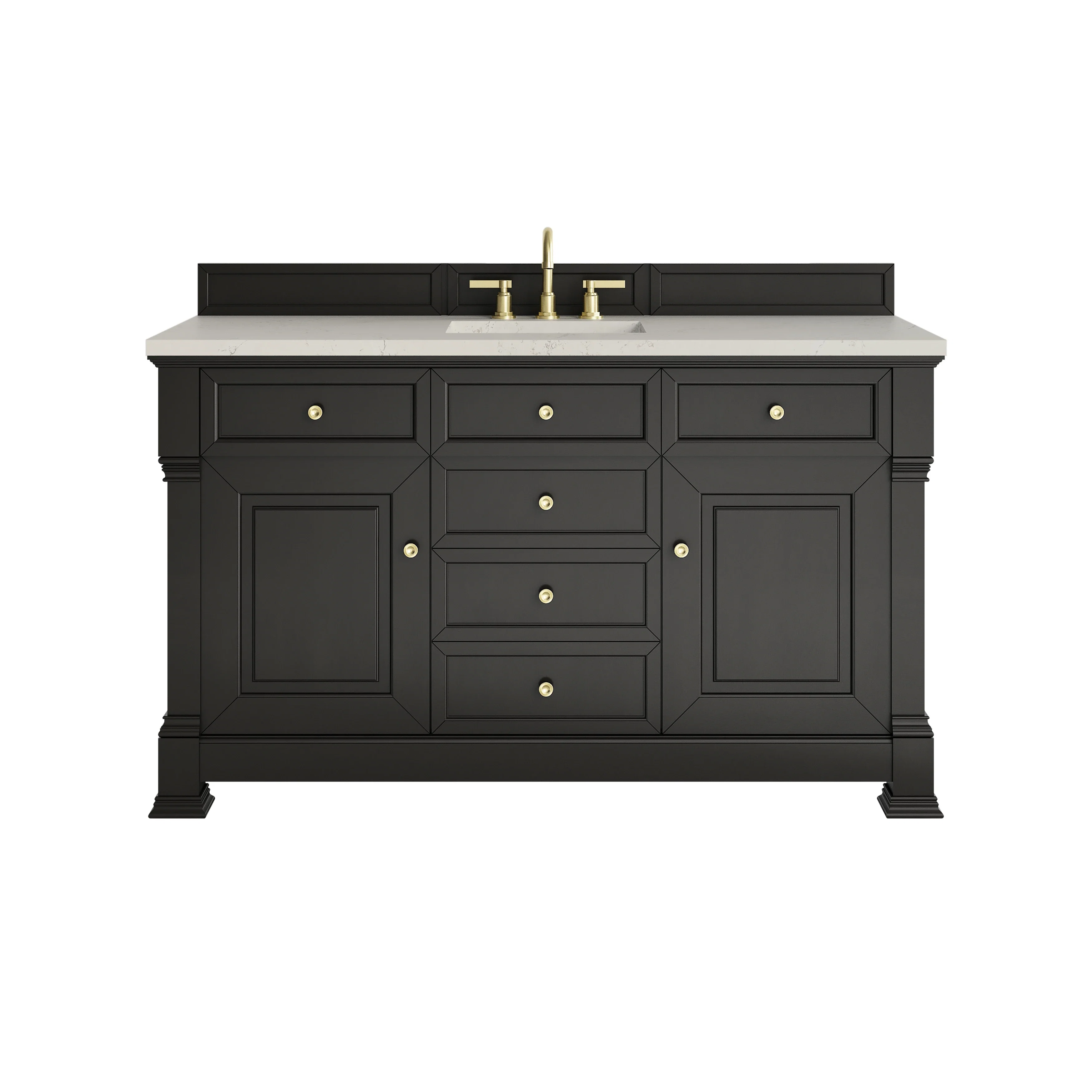 Brookfield 60" Single Vanity, Black Onyx, w/ 3 CM Siberian Silestone Top w/FreePower Wireless Charger