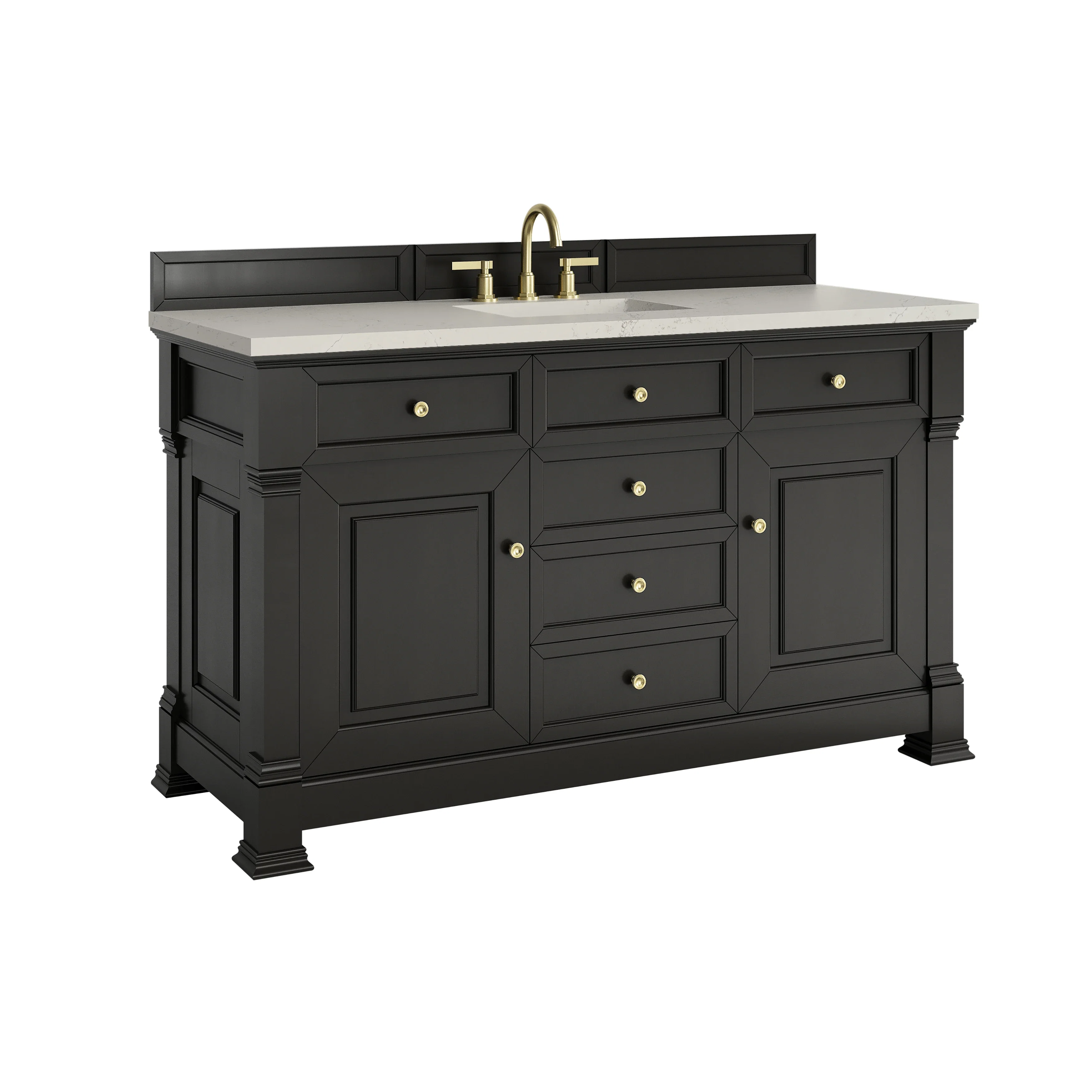 Brookfield 60" Single Vanity, Black Onyx, w/ 3 CM Siberian Silestone Top w/FreePower Wireless Charger