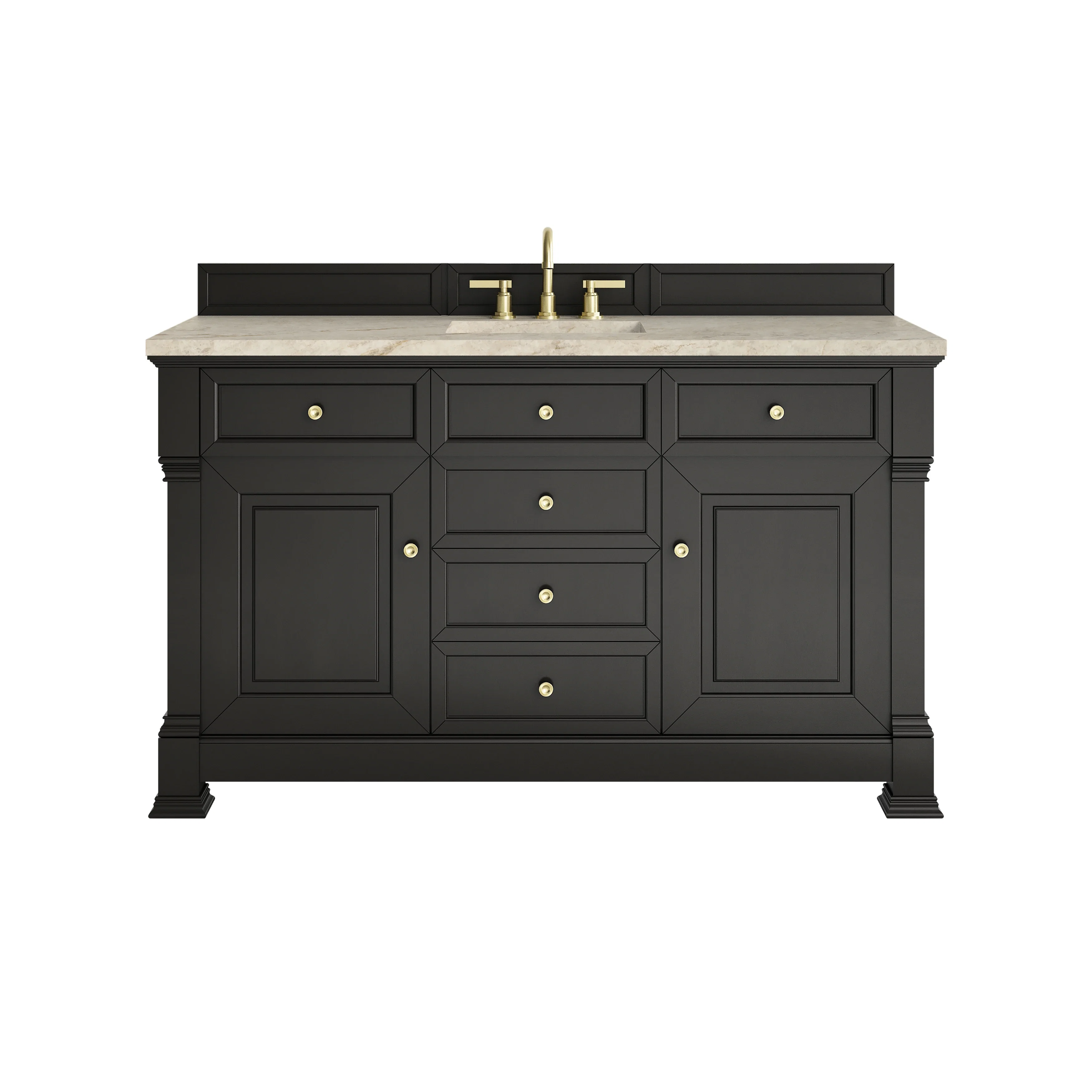 Brookfield 60" Single Vanity, Black Onyx, w/ 3 CM Tajnar Eclos Top w/FreePower Wireless Charger
