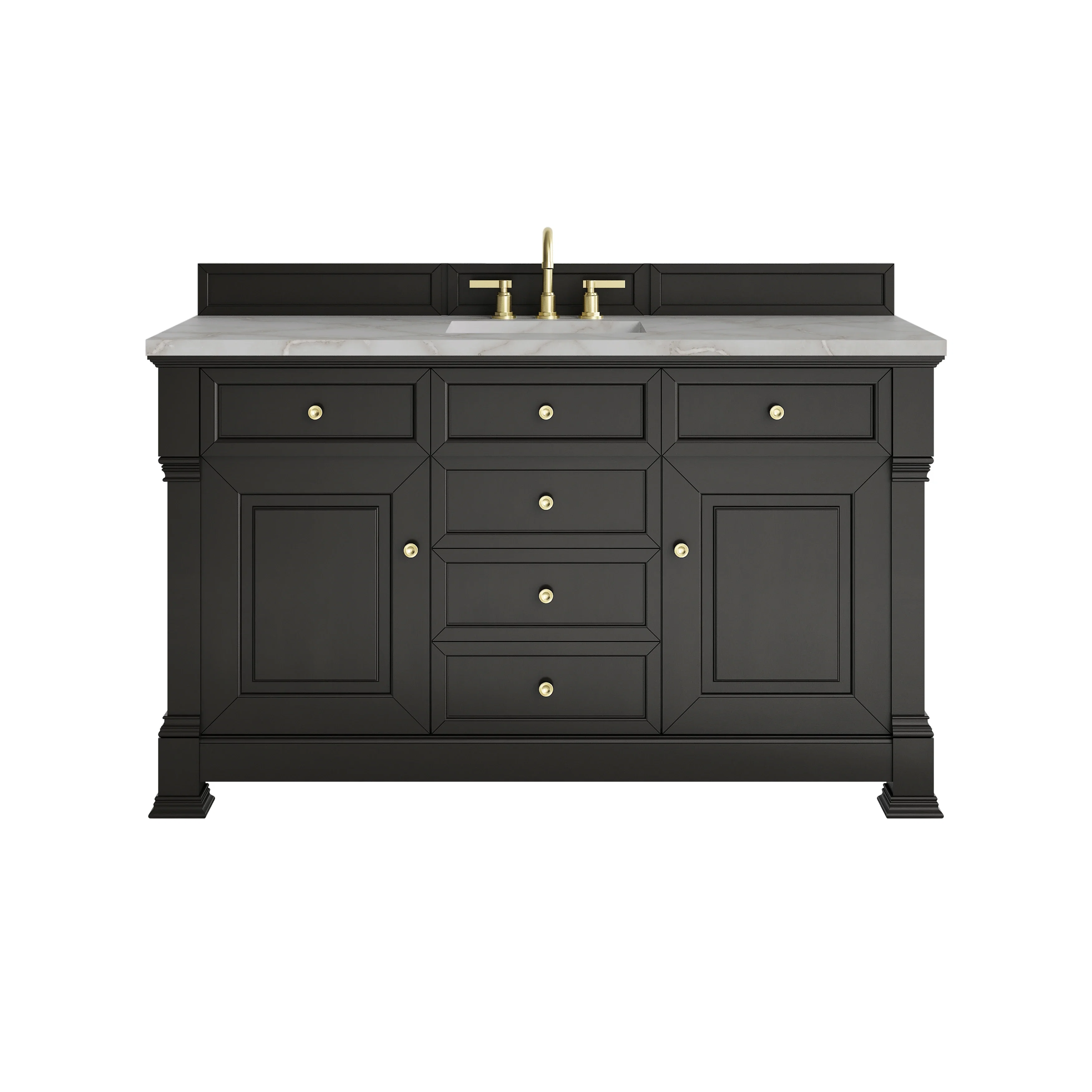 Brookfield 60" Single Vanity, Black Onyx w/ 3 CM Victorian Silver Silestone Top w/ FreePower Wireless Charger
