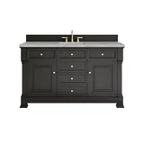 Brookfield 60" Single Vanity, Black Onyx w/ 3 CM Victorian Silver Silestone Top w/ FreePower Wireless Charger