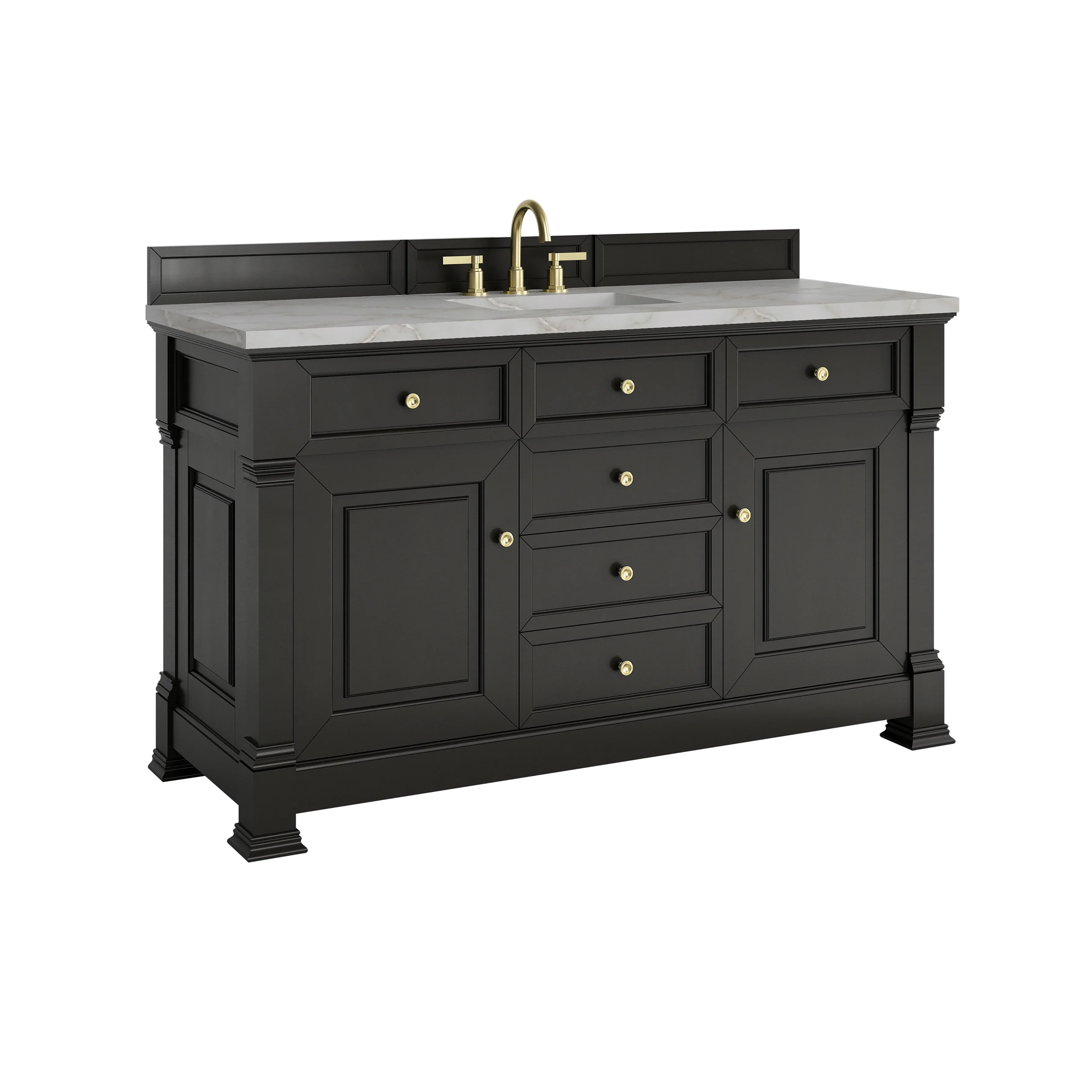Brookfield 60" Single Vanity, Black Onyx w/ 3 CM Victorian Silver Silestone Top w/ FreePower Wireless Charger