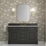 Brookfield 60" Single Vanity, Black Onyx w/ 3 CM Victorian Silver Silestone Top w/ FreePower Wireless Charger