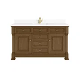 Brookfield 60" Single Vanity, Honey Oak w/ Single Hole 3 CM White Zeus Silestone Top & Backsplash
