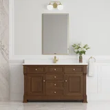 Brookfield 60" Single Vanity, Honey Oak w/ Single Hole 3 CM White Zeus Silestone Top & Backsplash