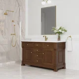 Brookfield 60" Single Vanity, Honey Oak w/ Single Hole 3 CM White Zeus Silestone Top & Backsplash