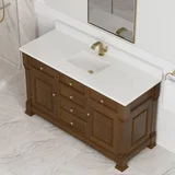 Brookfield 60" Single Vanity, Honey Oak w/ Single Hole 3 CM White Zeus Silestone Top & Backsplash