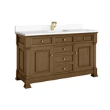 Brookfield 60" Single Vanity, Honey Oak w/ Single Hole 3 CM White Zeus Silestone Top & Backsplash