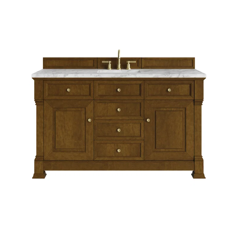 Brookfield 60" Single Vanity, Honey Oak w/3 CM Carrara White Marble Top