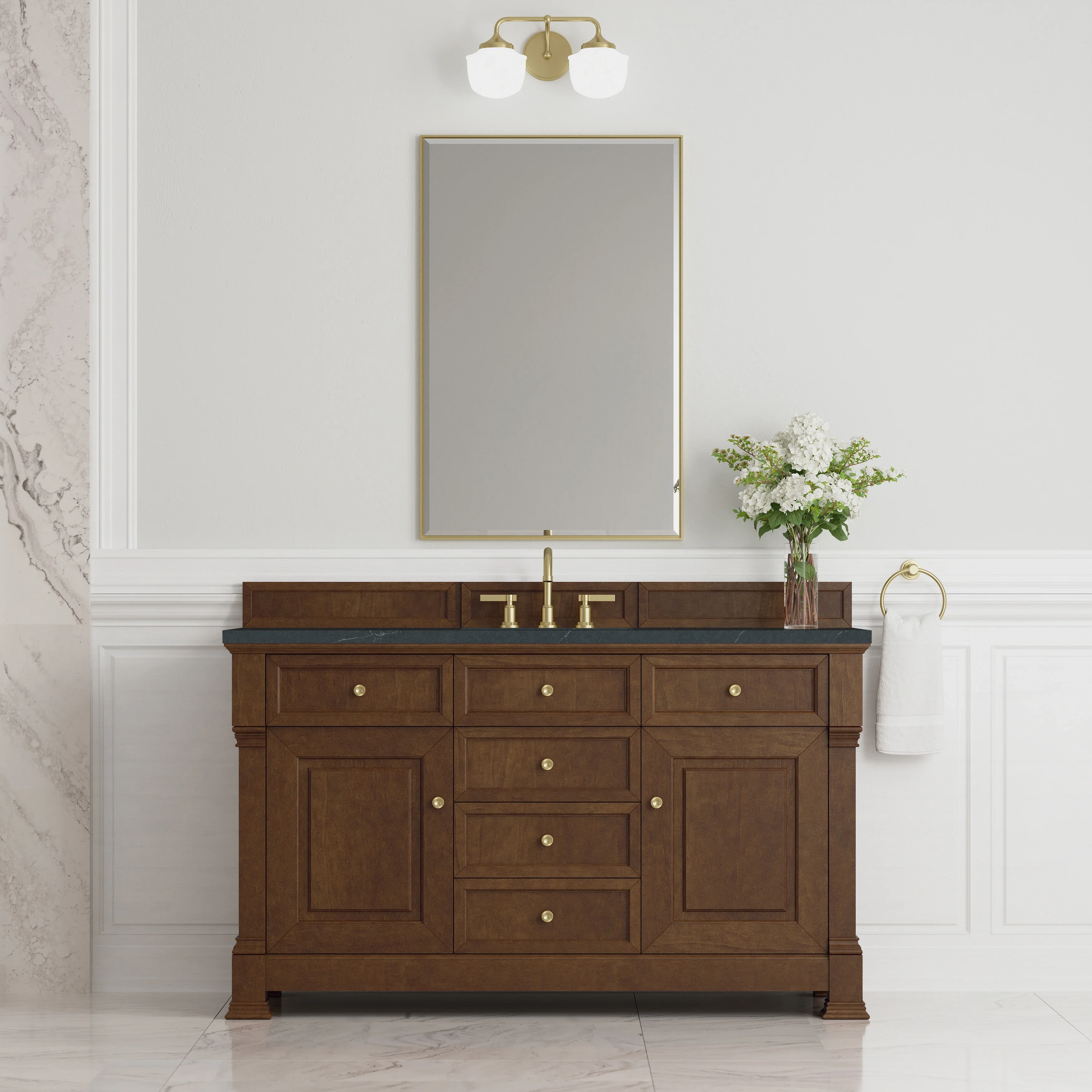 Brookfield 60" Single Vanity, Honey Oak w/3 CM Charcoal Soapstone Silestone Top