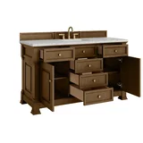 Brookfield 60" Single Vanity, Honey Oak w/3 CM Eternal Jasmine Pearl Silestone Top
