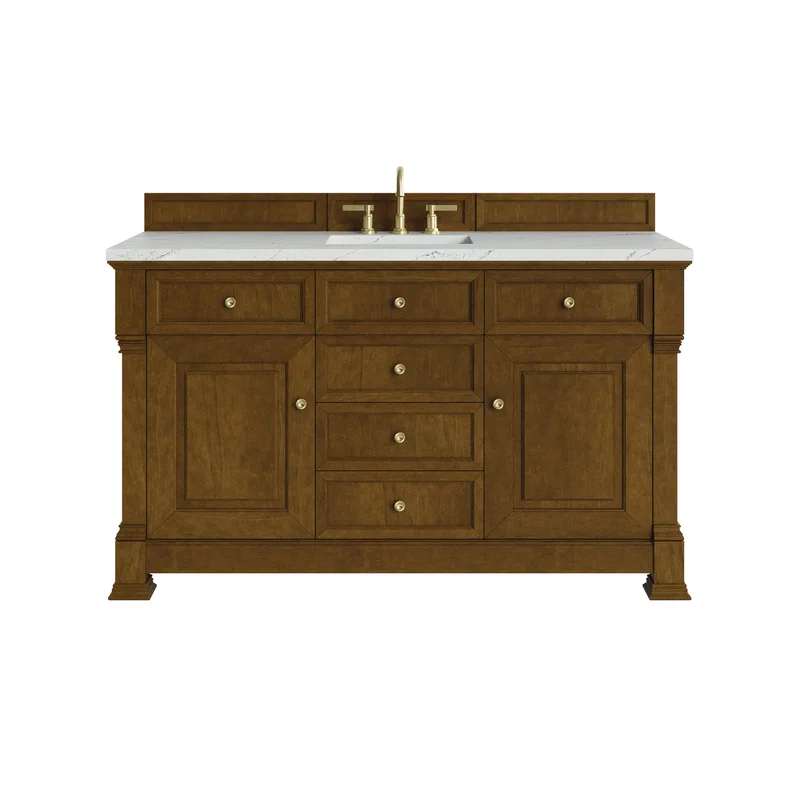 Brookfield 60" Single Vanity, Honey Oak w/ 3 CM Ethereal Noctis Silestone Top