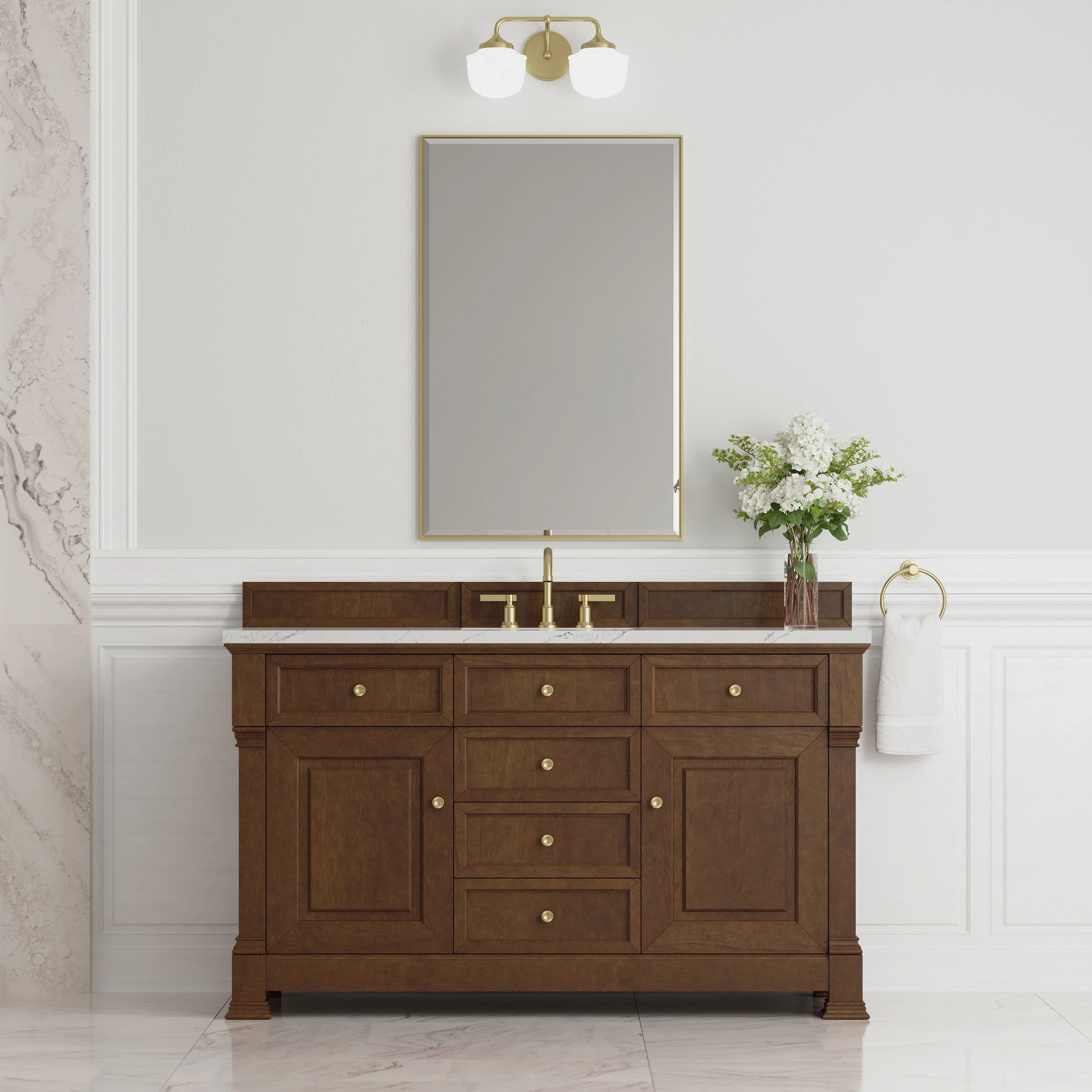 Brookfield 60" Single Vanity, Honey Oak w/ 3 CM Ethereal Noctis Silestone Top