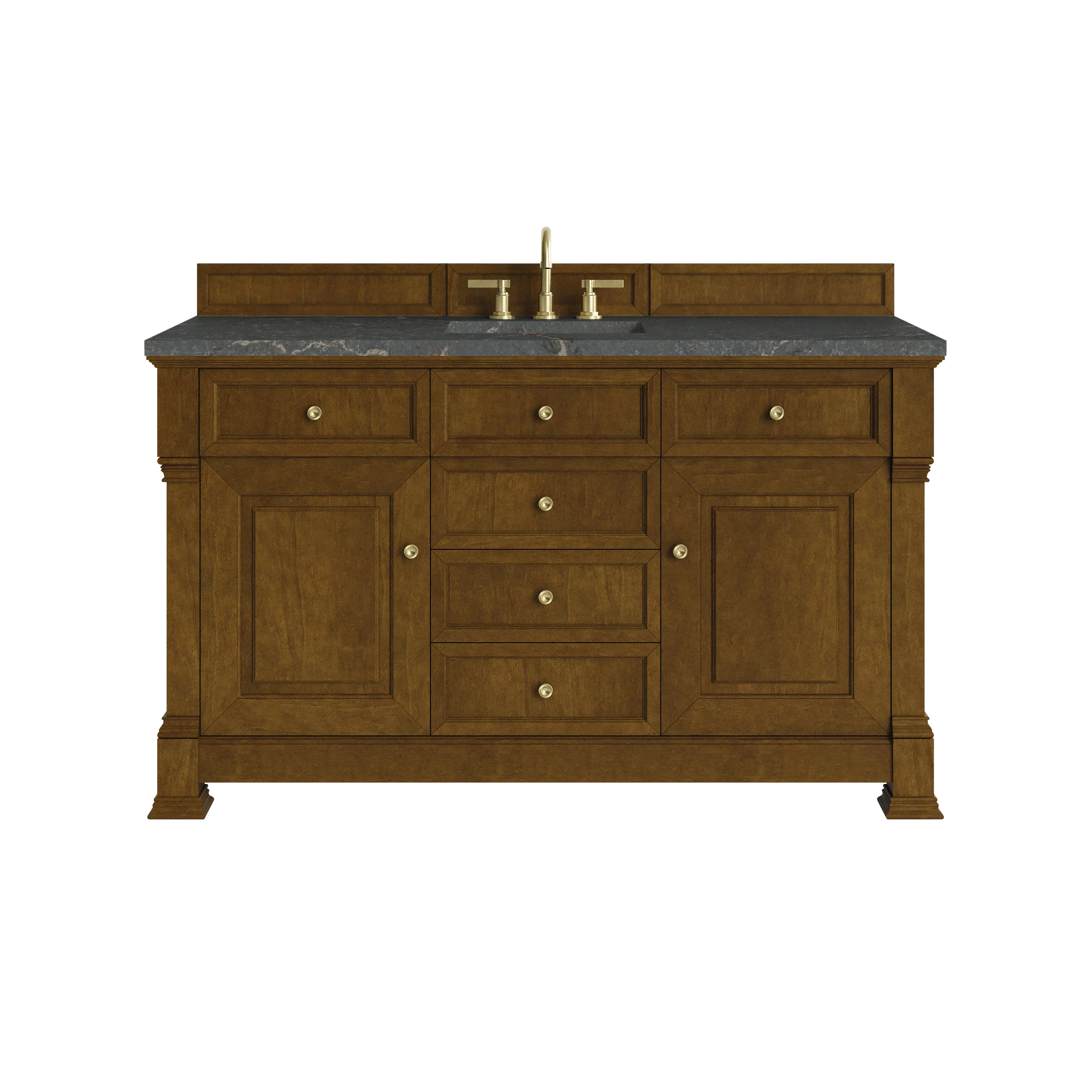 Brookfield 60" Single Vanity, Honey Oak w/ 3 CM Parisien Bleu Silestone Top