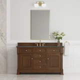 Brookfield 60" Single Vanity, Honey Oak w/ 3 CM Parisien Bleu Silestone Top