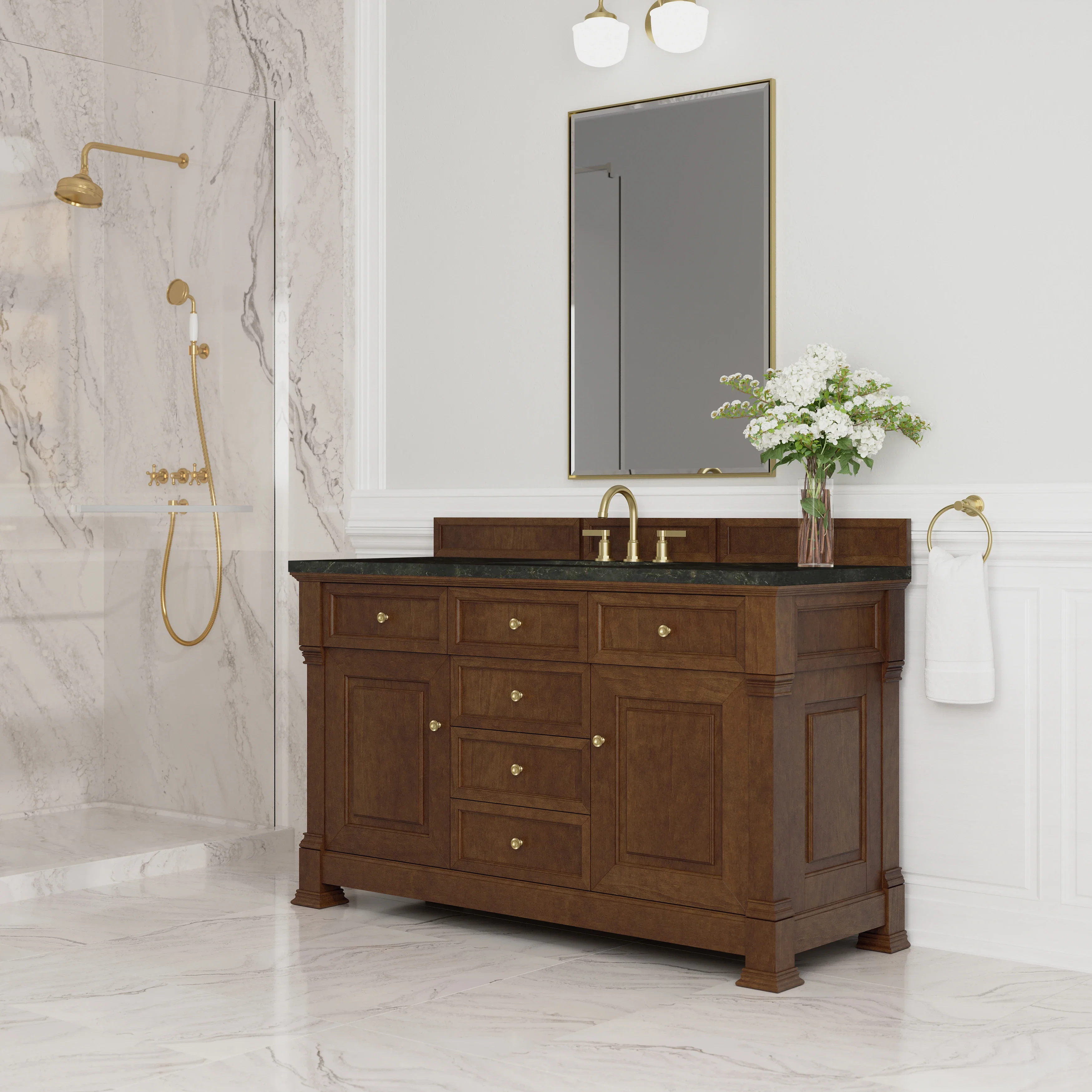Brookfield 60" Single Vanity, Honey Oak, w/ 3 CM Phantome Eclos Top