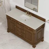 Brookfield 60" Single Vanity, Honey Oak, w/ 3 CM Siberian Silestone Top