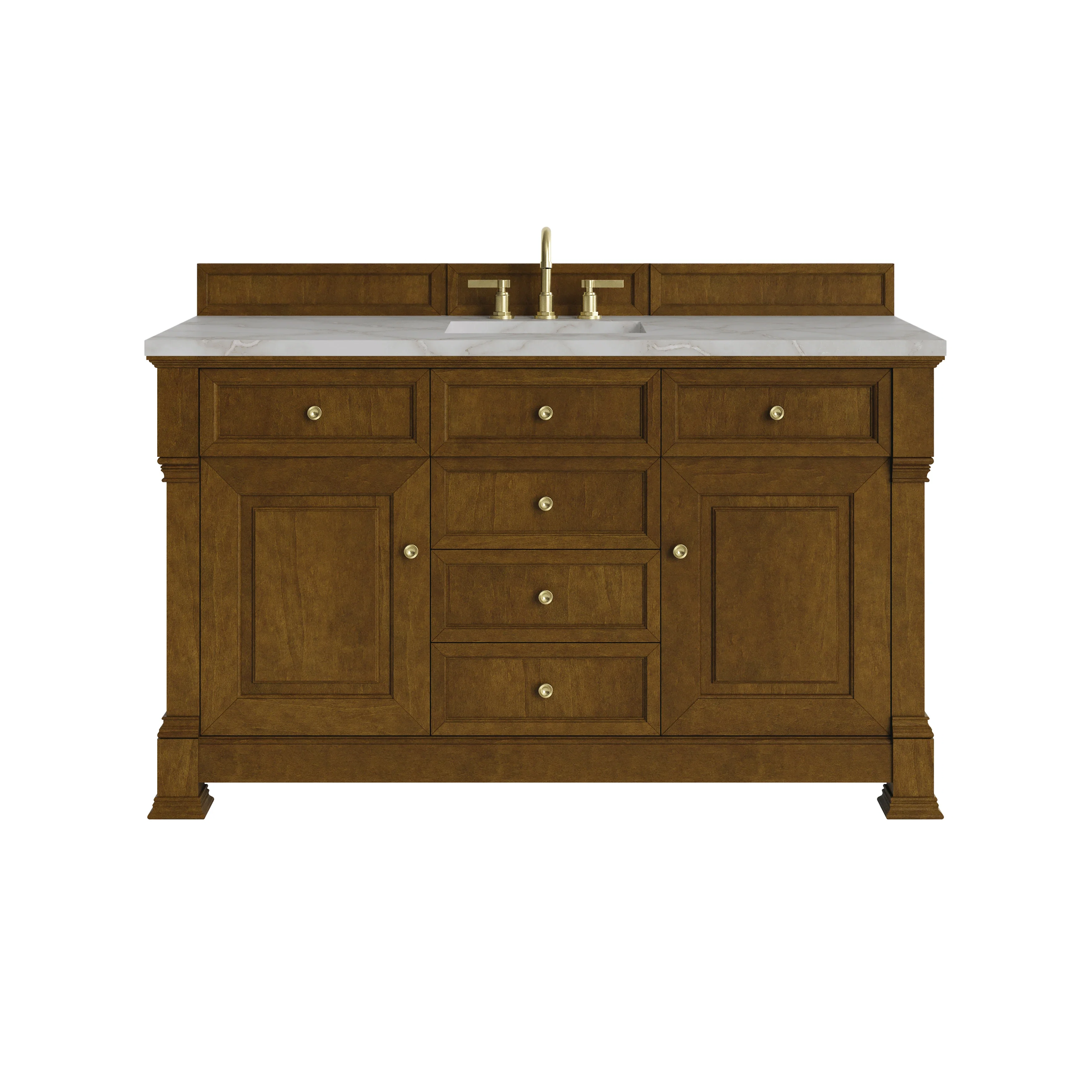 Brookfield 60" Single Vanity, Honey Oak w/ 3 CM Victorian Silver Silestone Top